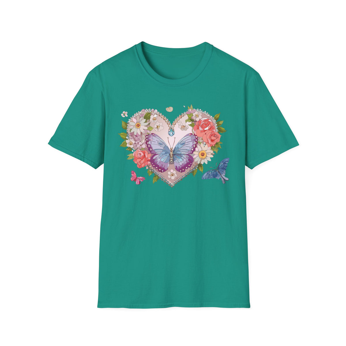 Floral Butterfly Heart Graphic Tee Unisex 100 Cotton Gildan T-Shirt