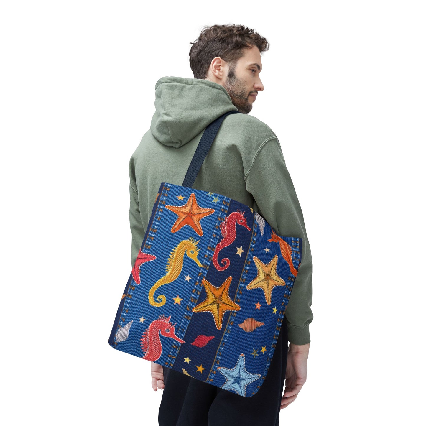 Denim Fabric Imitation Print Unisex Canvas Bag Poly Spun 3 Sizes Tote Bag 182-21