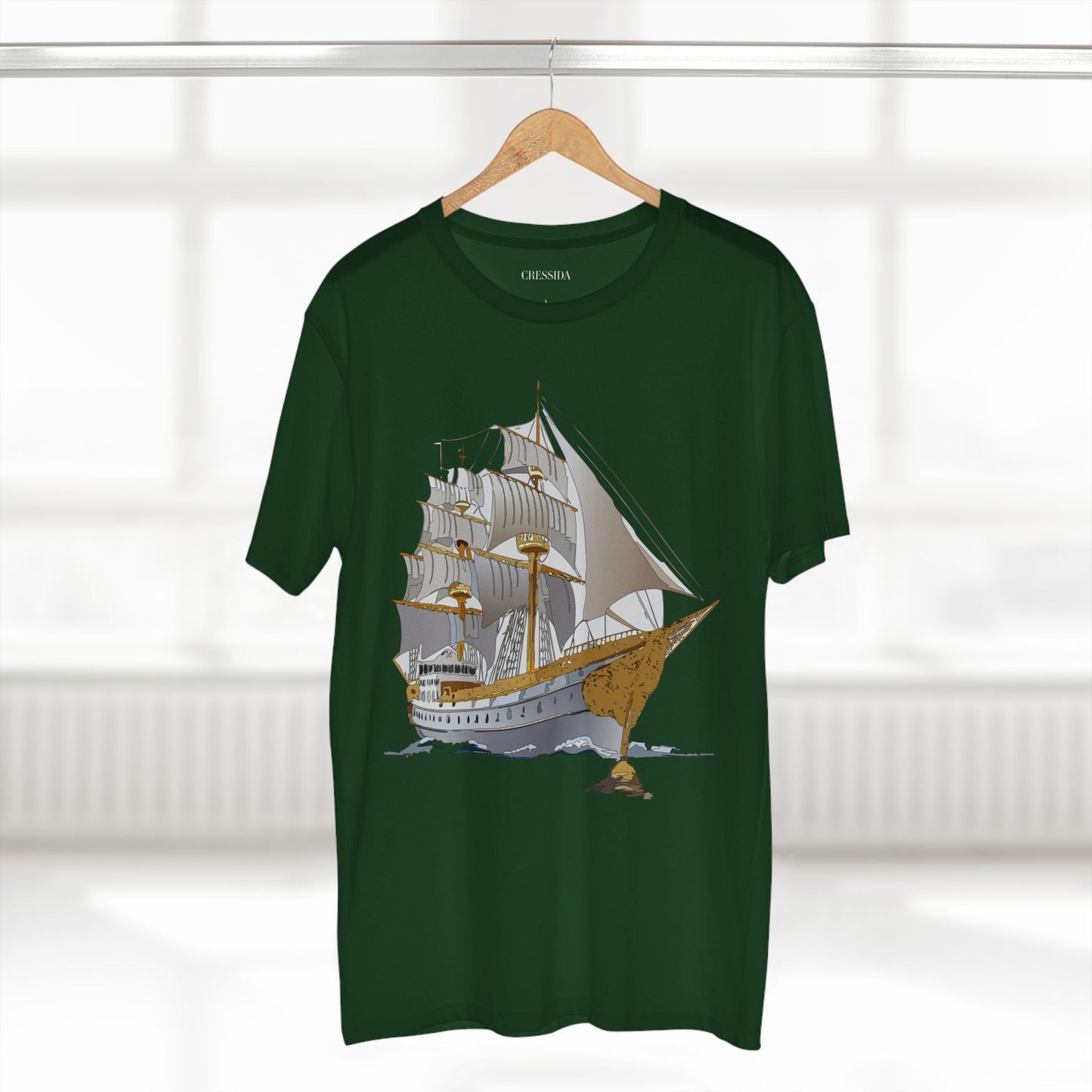 Ship Graphic Unisex 100 Cotton T-Shirt with Gold Frigate Art Design 6