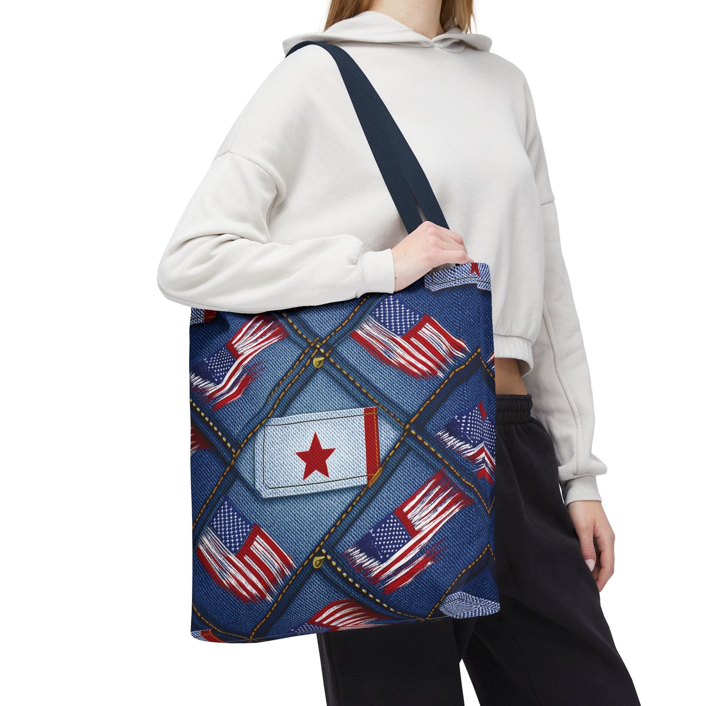 4th of July Graphic Denim Fabric Imitation Print Unisex Canvas Bag Poly Spun 3 Sizes Tote Bag 200-7