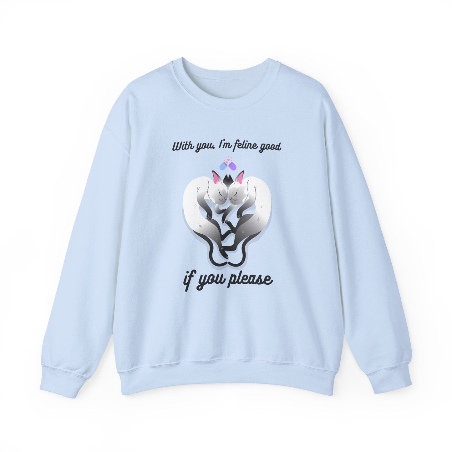 Double Cat Heart Sweatshirt Unisex Fifty Fifty Cotton Poly Valentines Day Sweatshirt
