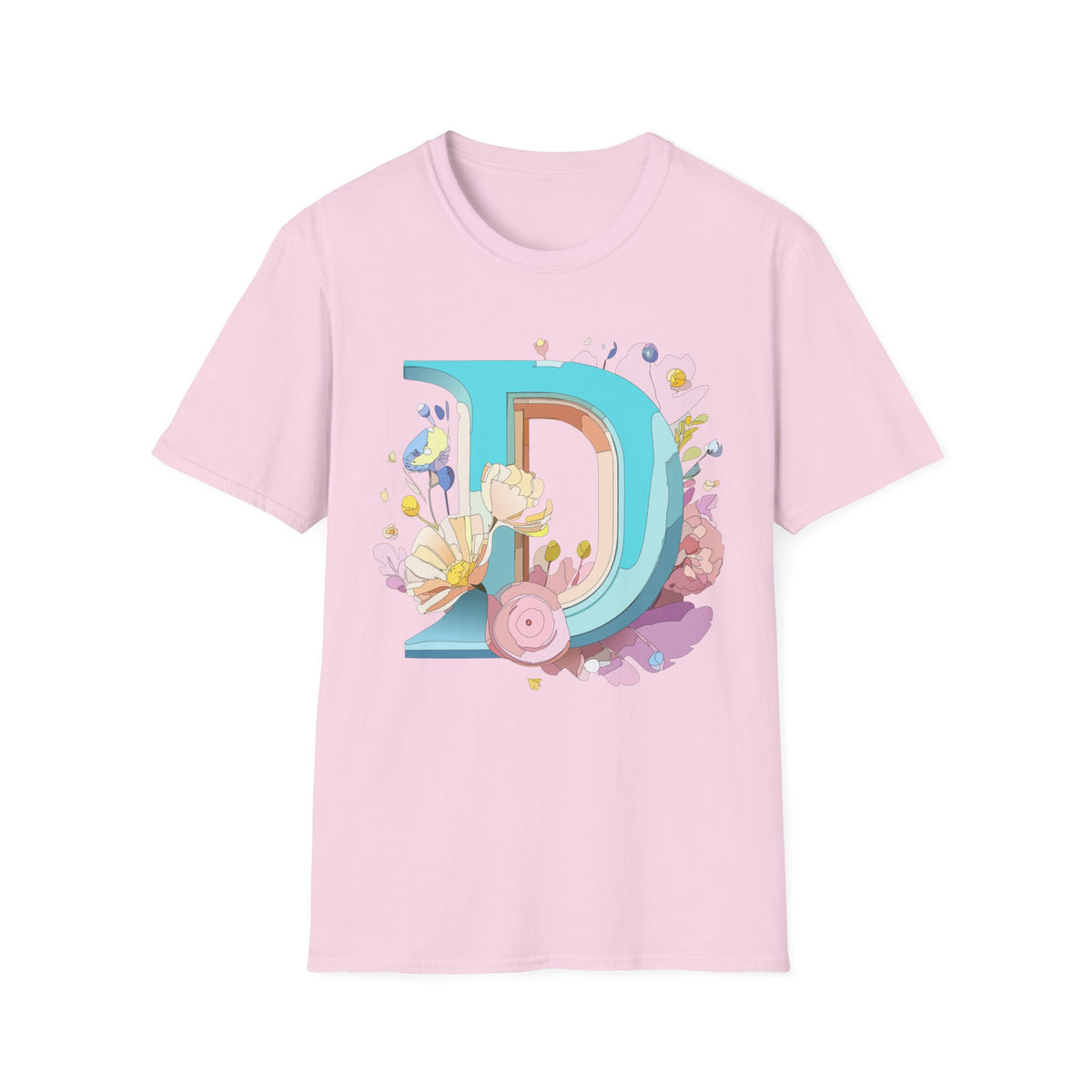 Floral Letter D T-Shirt | Monogram Initial D Tee, Botanical Alphabet Design