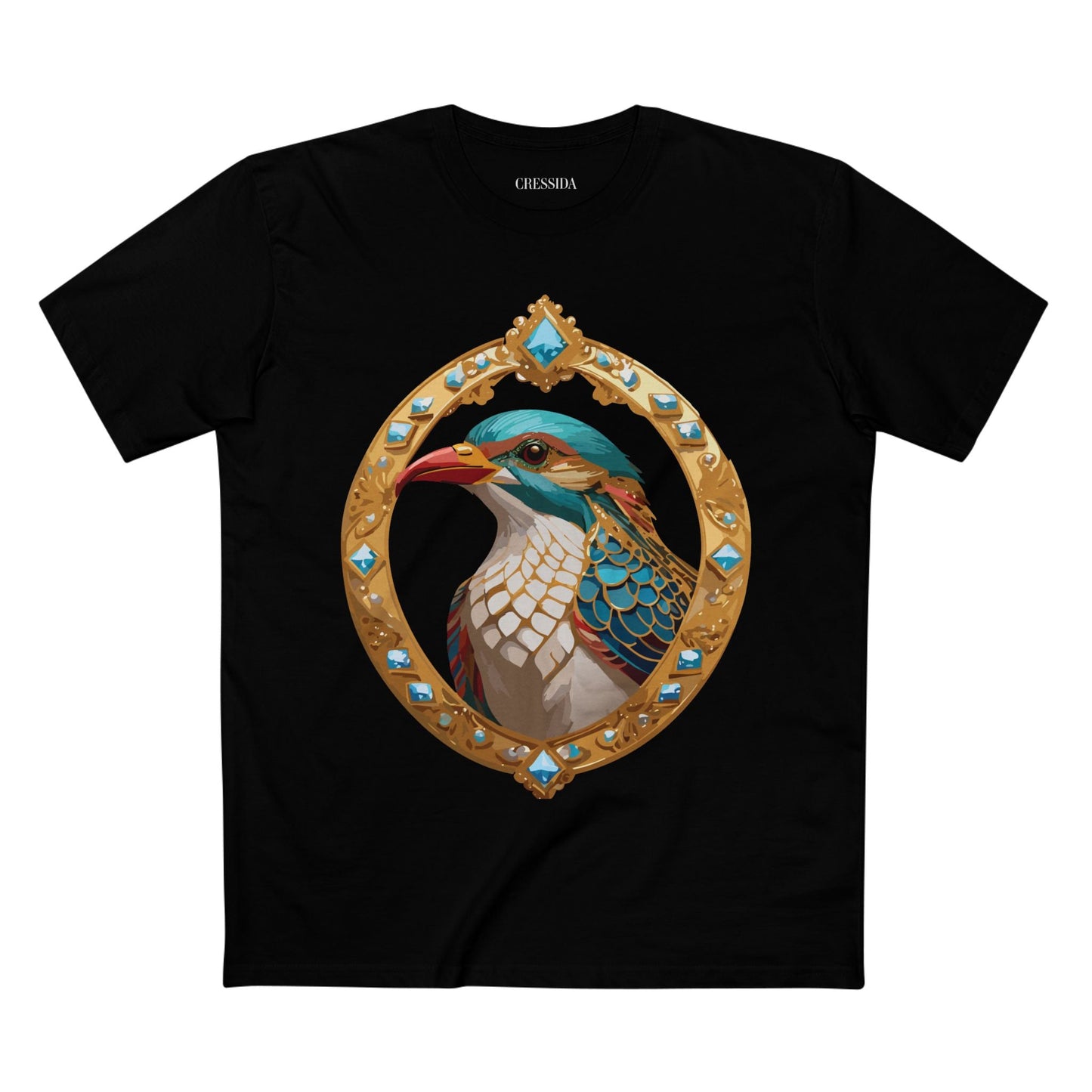 Bird Graphic Unisex 100 Cotton Tee With Unique Animal Golden Medallion Art Design 22