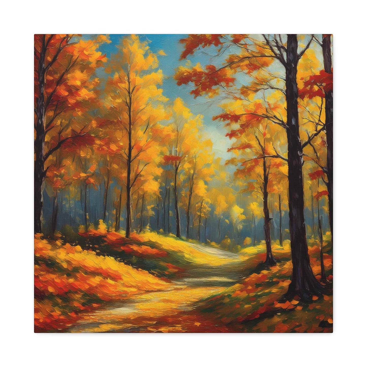 Fall Forest Print Canvas, Oil Paint Print 20x20, 24x24, 30x30, 32x32, 36x36 Art Design Canvas Pine-Wood Inner Frame MC-102