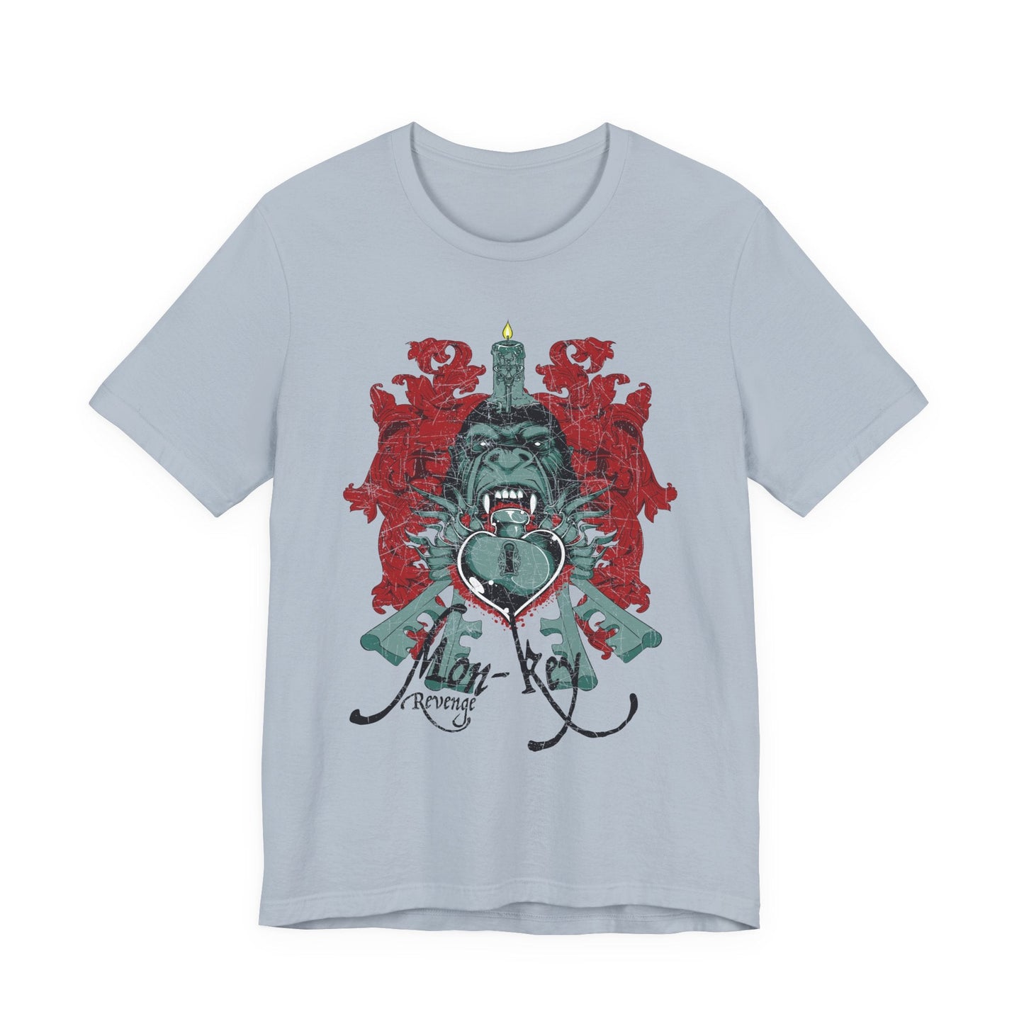Gorilla Crest with Sword and Heart T-Shirt Heraldic Gothic Design Rock Band T-Shirt