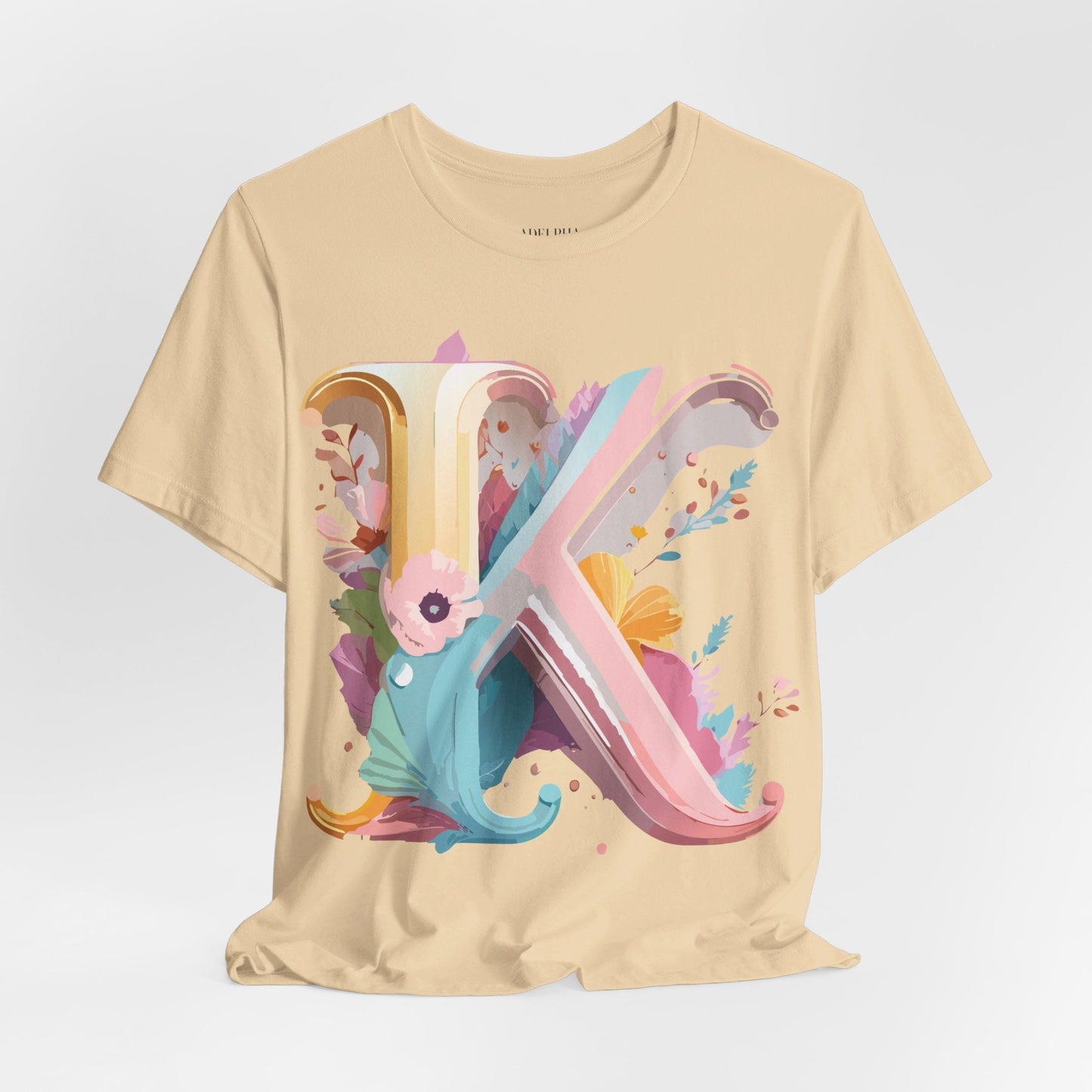 Letter K Graphic Tee Unisex Vintage Inspired Art Design Short Sleeve Shirt Adelpha