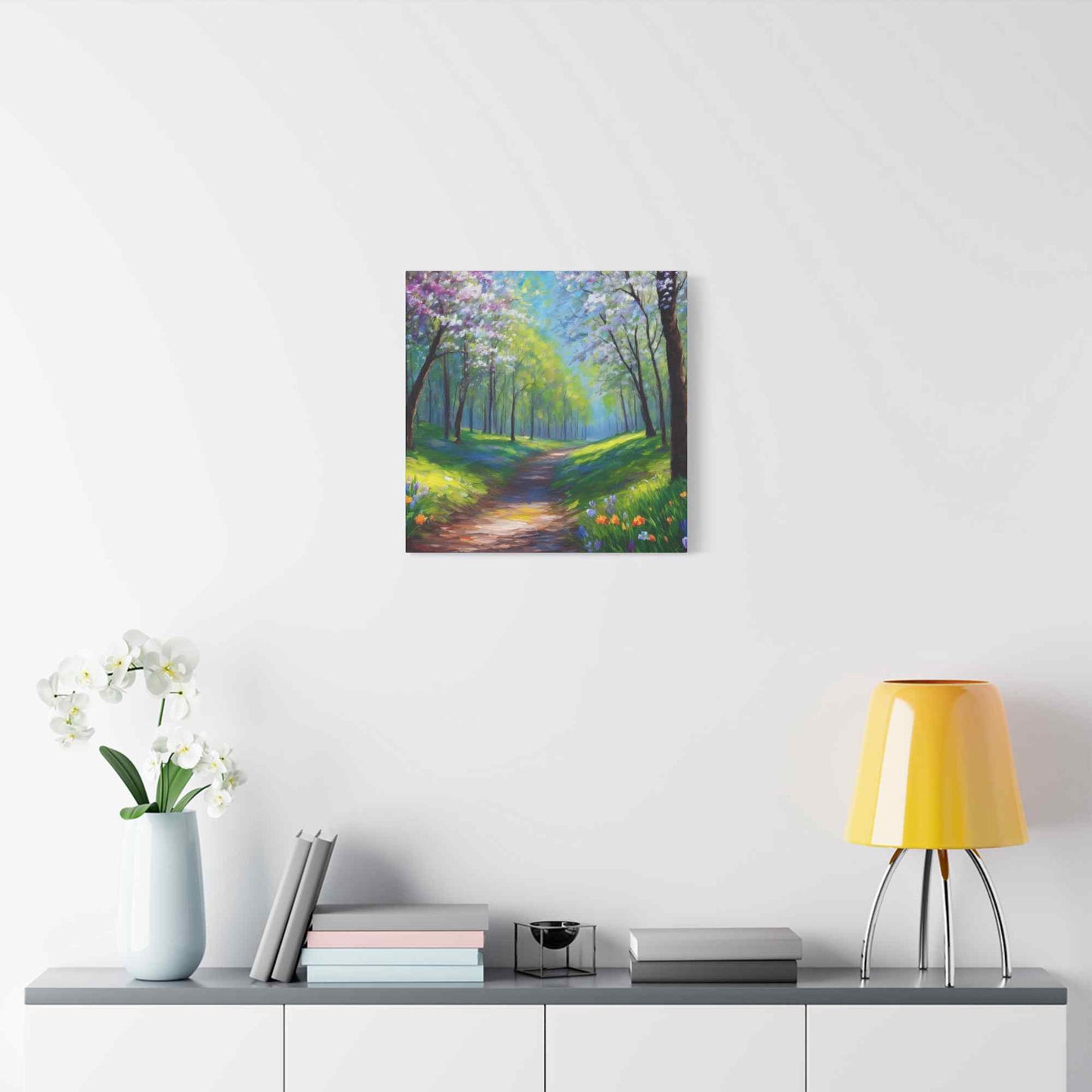 Spring Forest Print Canvas, Oil Paint Print 20x20, 24x24, 30x30, 32x32, 36x36 Art Design Print Pine-Wood Inner Frame MC-95