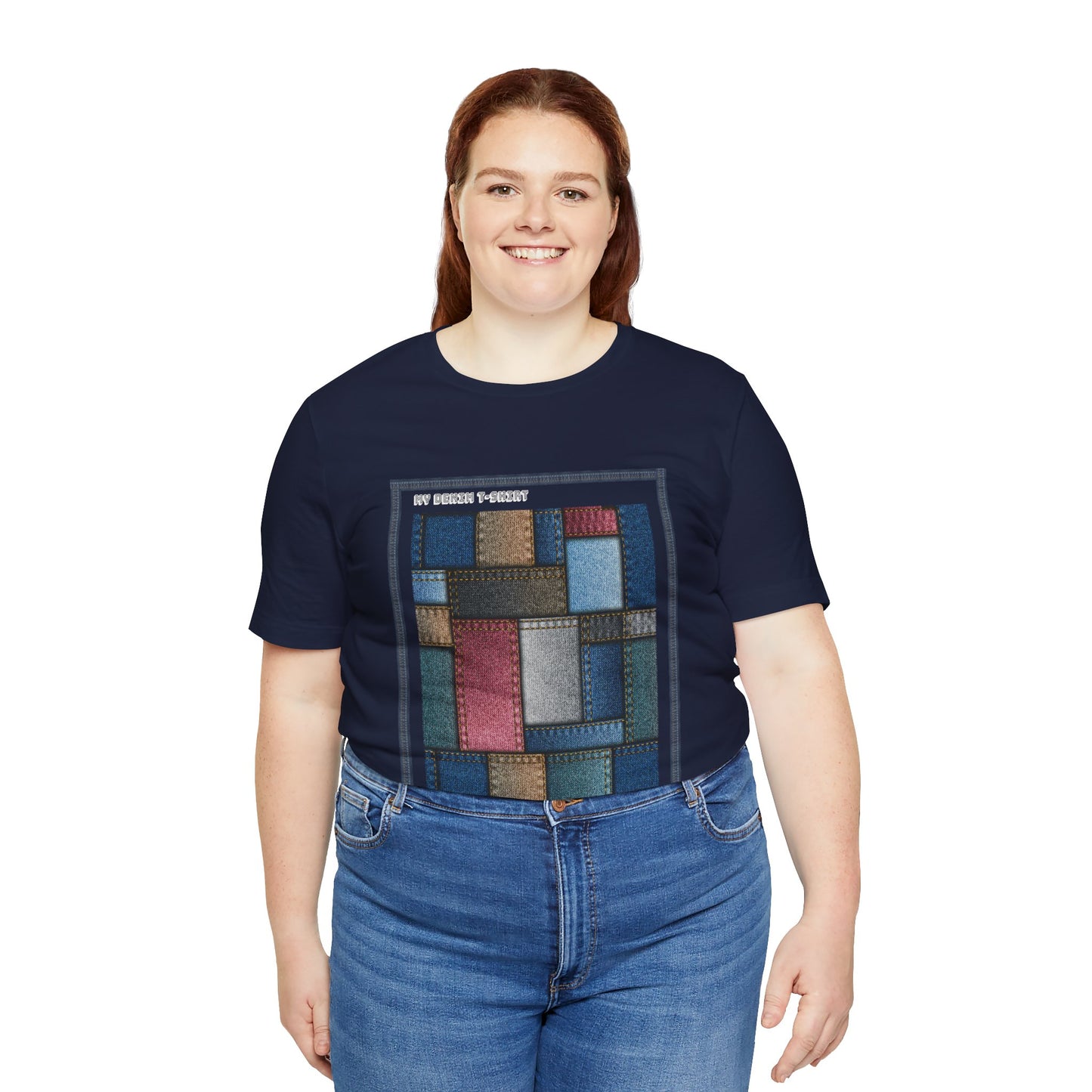 Unisex Cotton Tee Shirt with Denim Print