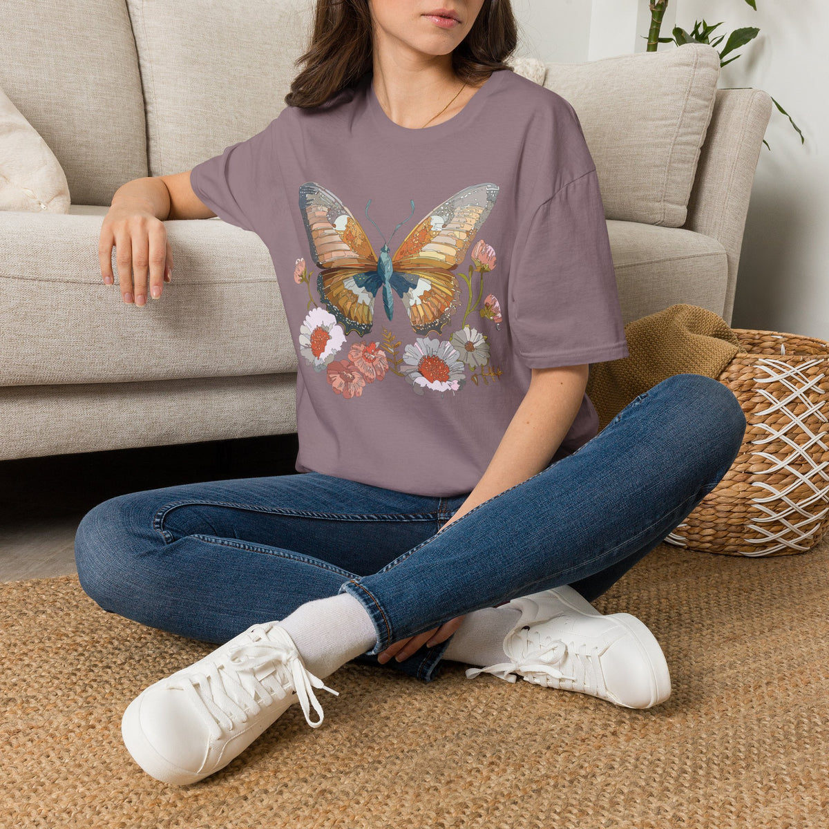Butterfly Floral Watercolor Wings Graphic Design Unisex 100 Cotton Gildan T-Shirt