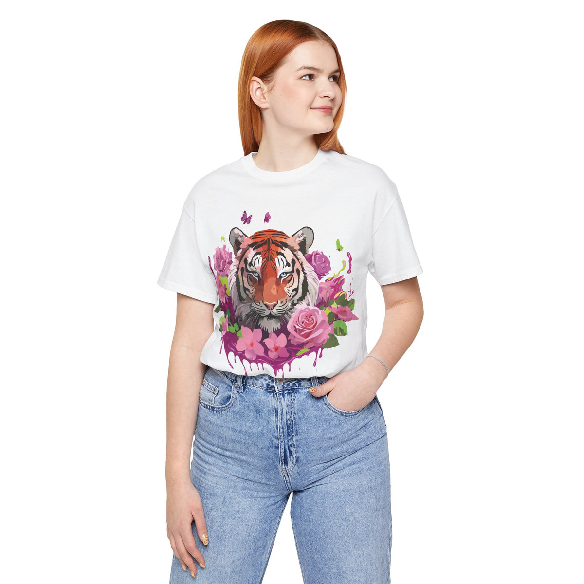 Tiger Graphic Unisex Cotton Bella+Canvas Tee with Art Animal Design d91