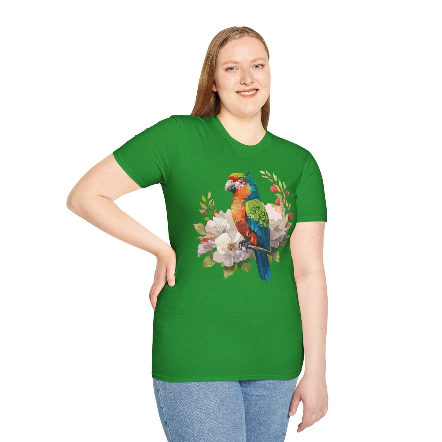 Floral Bird T Shirt Unisex Softstyle Gildan 64000 Graphic Tee With Animal Design