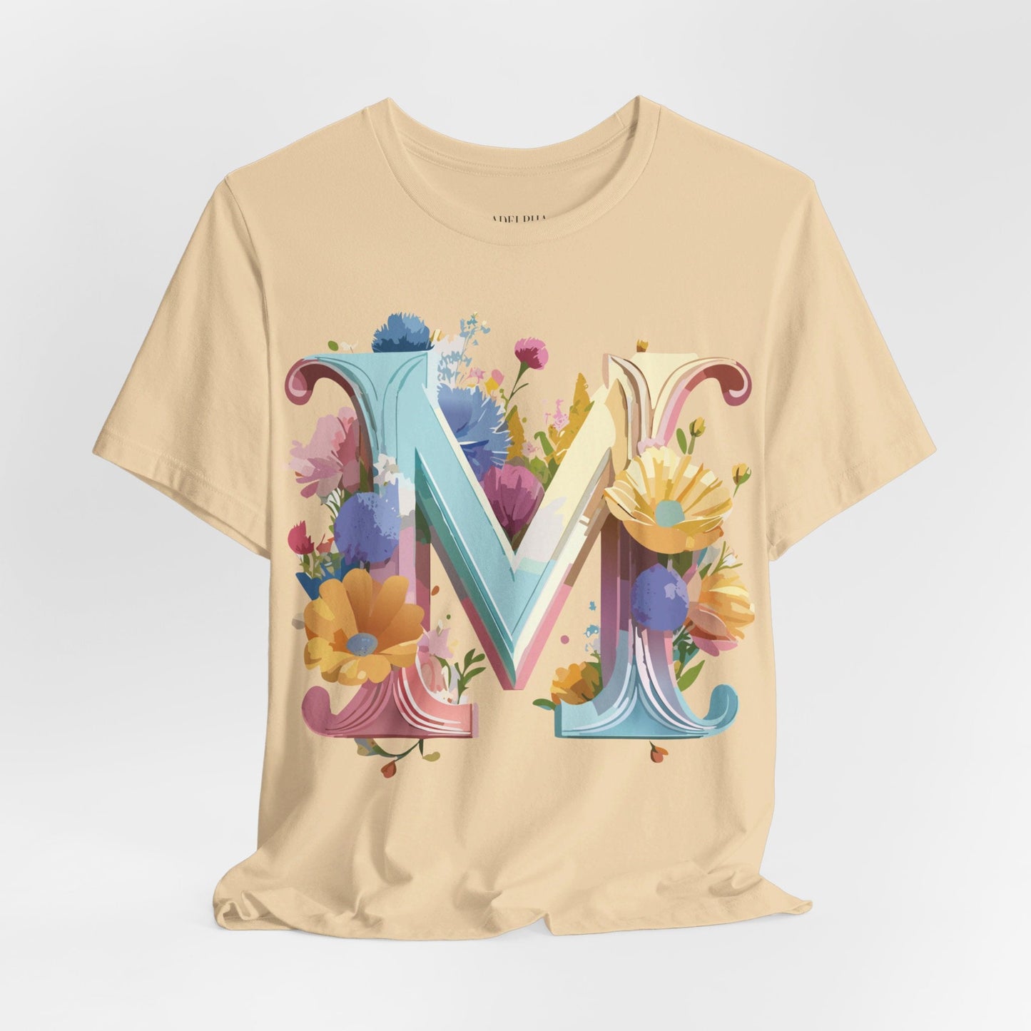 Letter M Shirt Unisex Graphic Tee Adelpha Vintage Inspired Art Design Short Sleeve