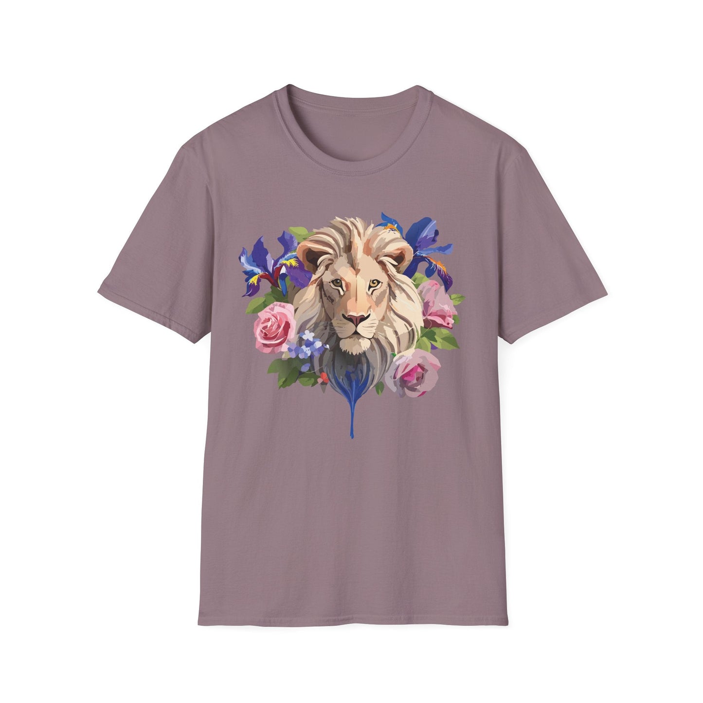 Unisex Lion Shirt Floral Lion Tee Softstyle Gildan 64000 100 Percent Cotton