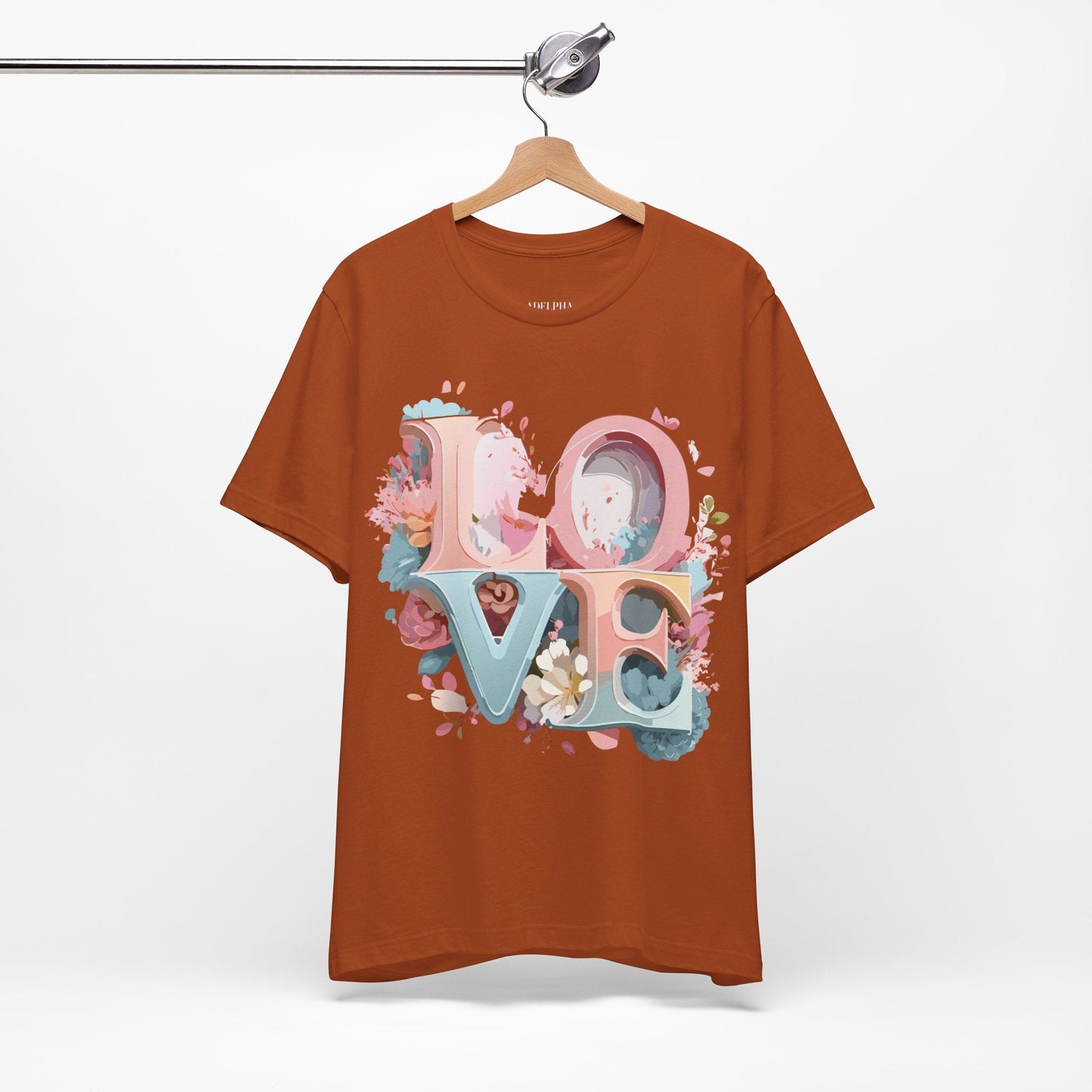 Valentine Day Graphic Unisex 100 Cotton Vintage Artwork with Love and Flower Design Tee 46