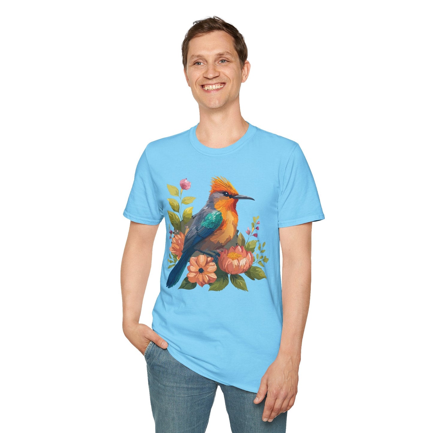 Floral Bird T Shirt For Unisex Wear Gildan Softstyle 64000 100 Percent Cotton Tee
