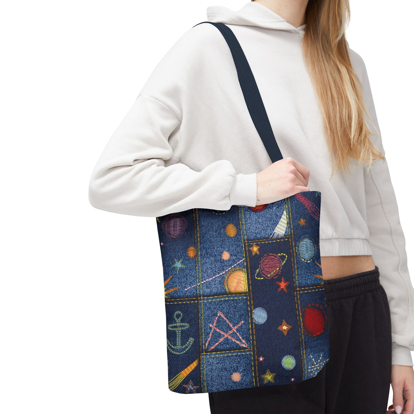 Denim Fabric Imitation Print Unisex Canvas Bag Poly Spun 3 Sizes Tote Bag 183-2