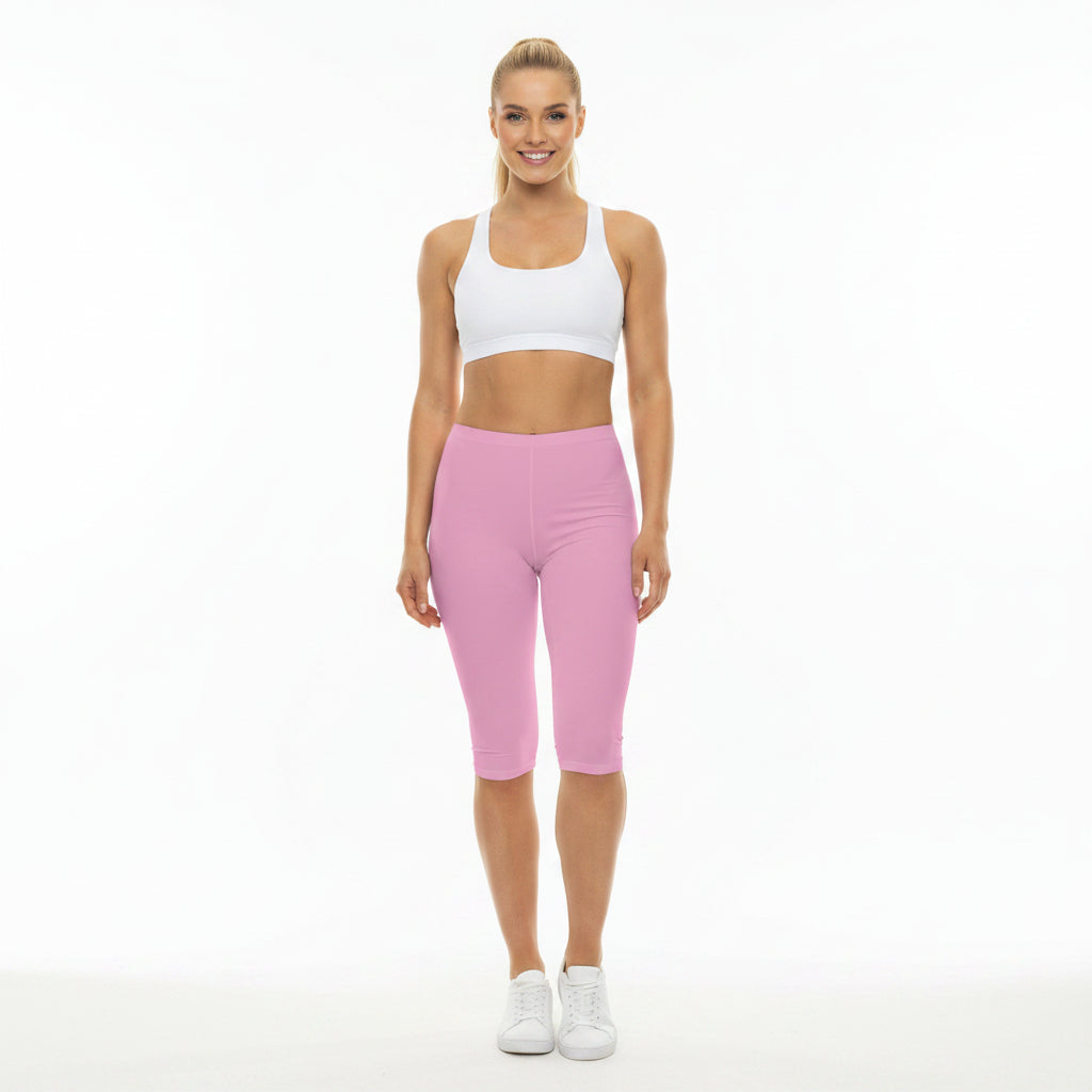 Blush Pop Pink Color Women's Brushed Suede Poly Span Casual Capri Leggings XS-2XL