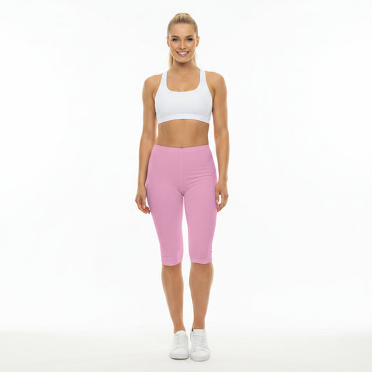 Blush Pop Pink Color Women's Brushed Suede Poly Span Casual Capri Leggings XS-2XL
