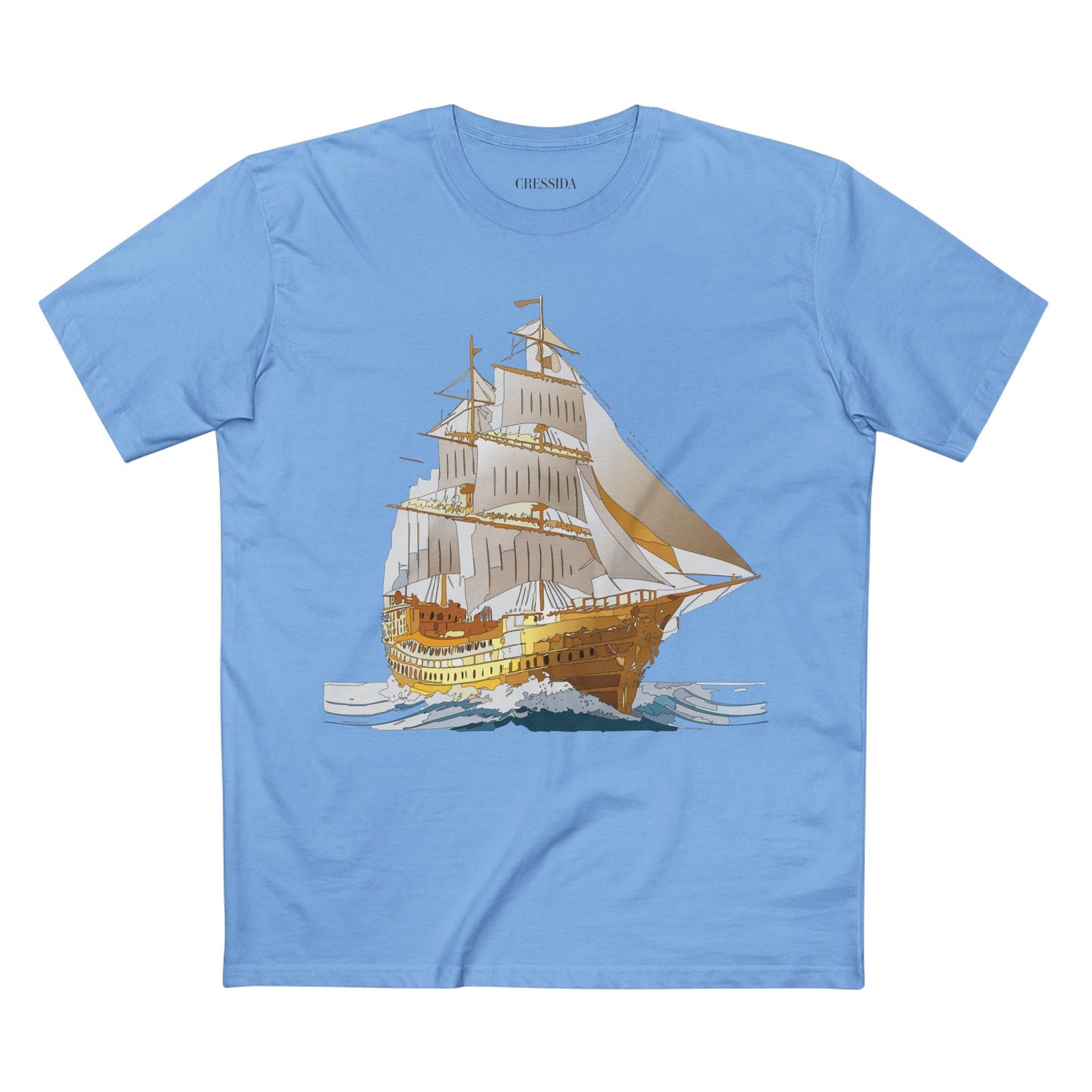 Ship Graphic Unisex 100 Cotton T-Shirt with Gold Frigate Art Design 22