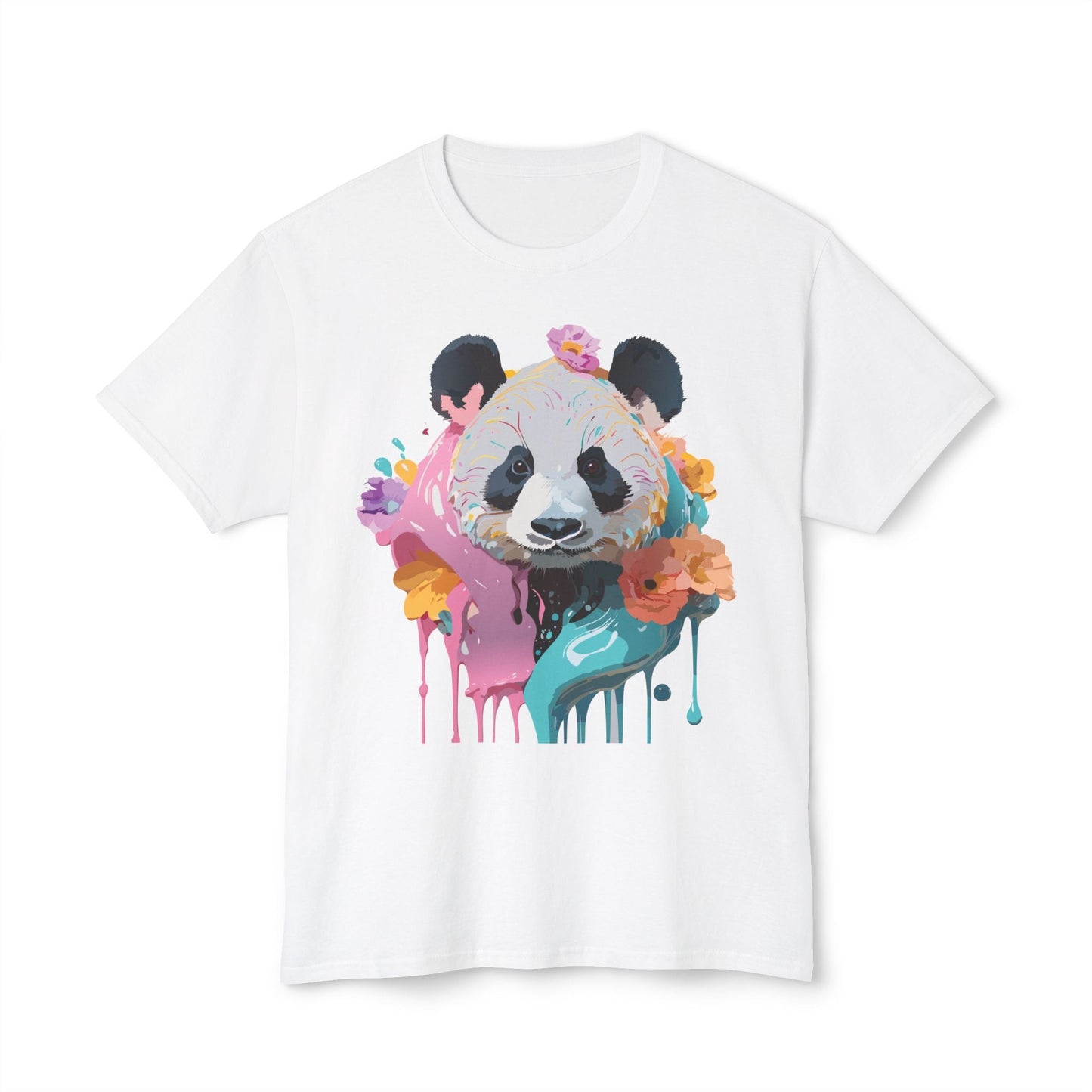 Panda T Shirt Unisex HD Cotton Tee With Panda Art Print Vintage Floral Design Printed In USA