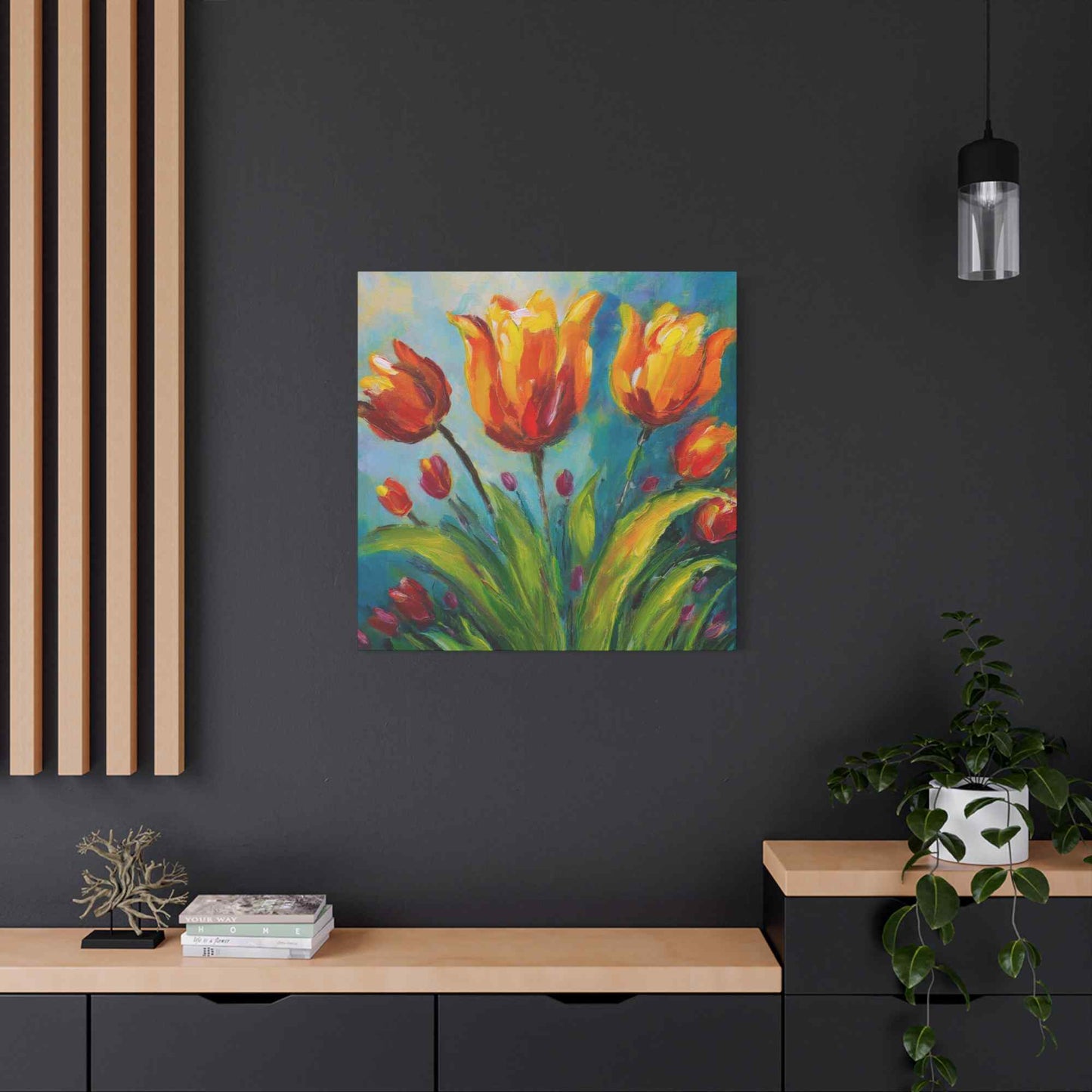 Tulips Print Canvas, Floral Oil Paint Print 20x20, 24x24, 30x30, 32x32, 36x36 Art Design Pine-Wood Inner Frame MC-143