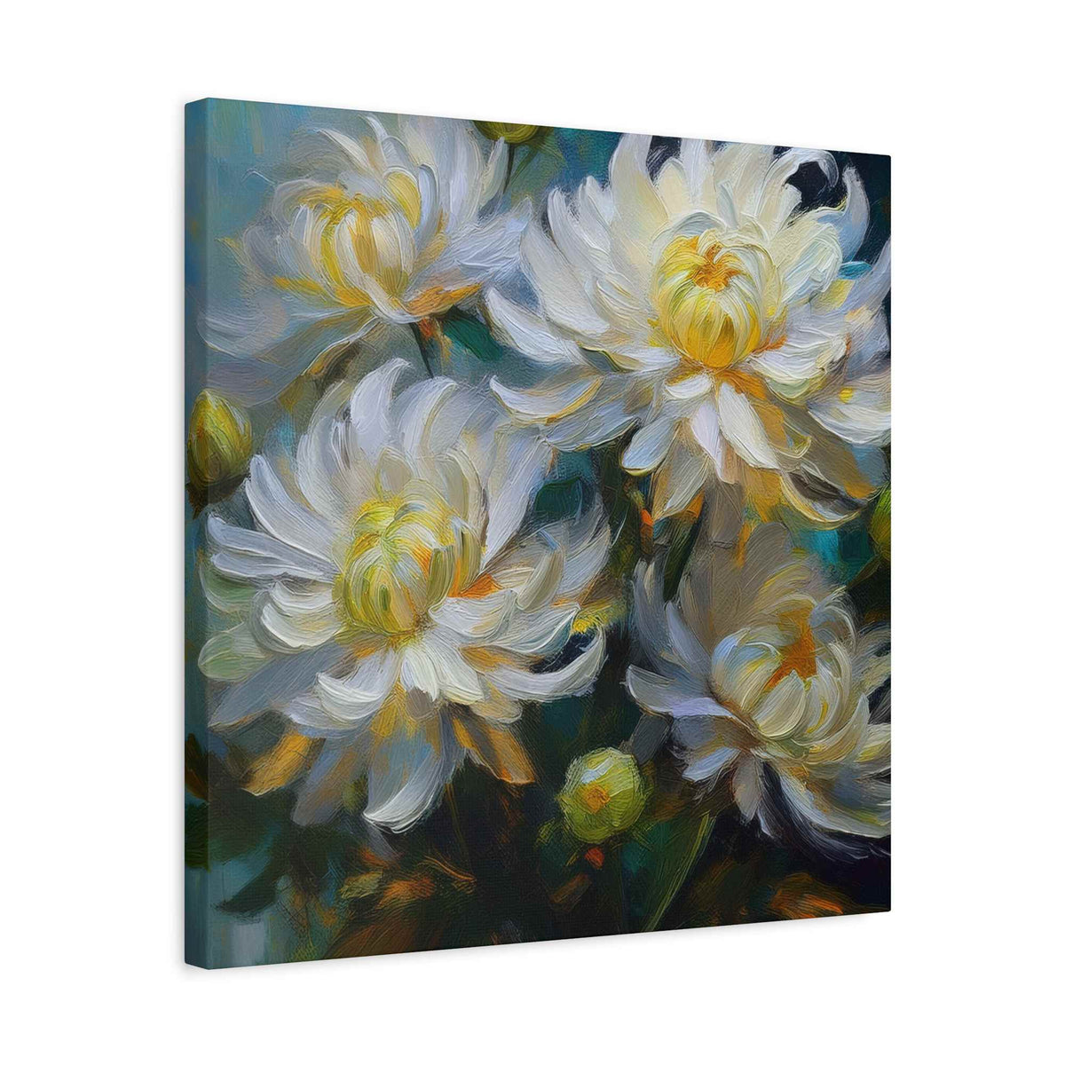 Chrysanthemums Print Canvas, Floral Oil Paint Print 20x20, 24x24, 30x30, 32x32, 36x36 Art Design Pine-Wood Inner Frame MC-159