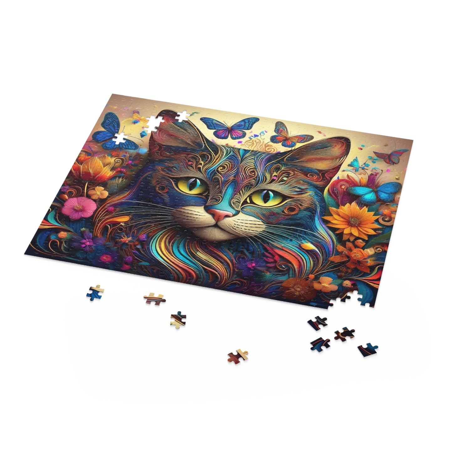 3D Cute Floral Cat Face Puzzle 500-Piece | Floral Cat Puzzle 500-Piece Ages 9+