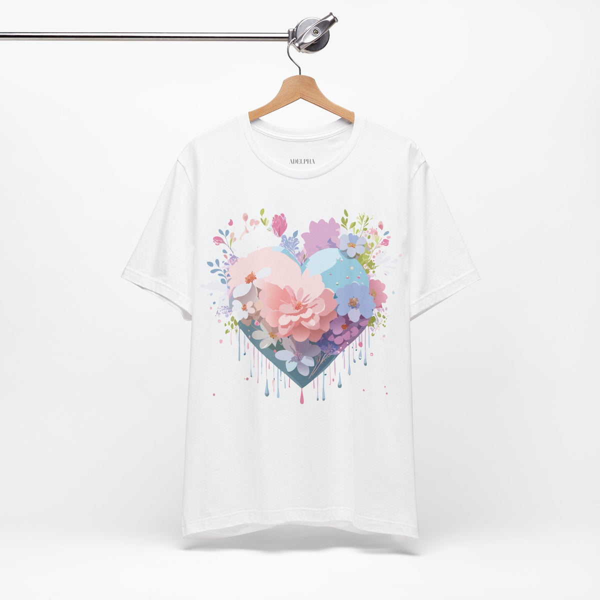 Valentine's Day Graphic Unisex Cotton Bella+Canvas Tee with Floral Art Design d137