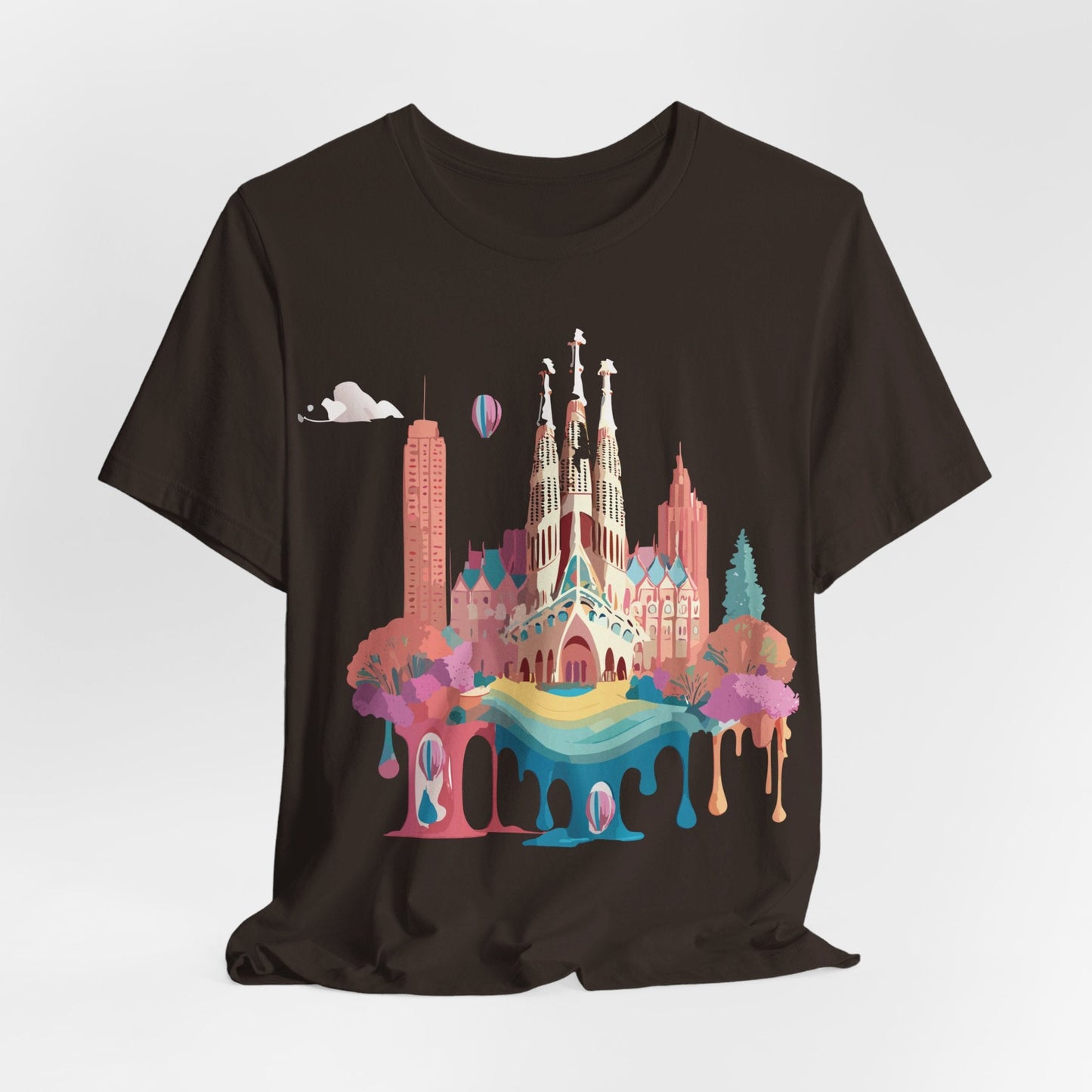 Adelpha Barcelona Themed Graphic Tee Unisex Short Sleeve Art Design For Everyday Comfort