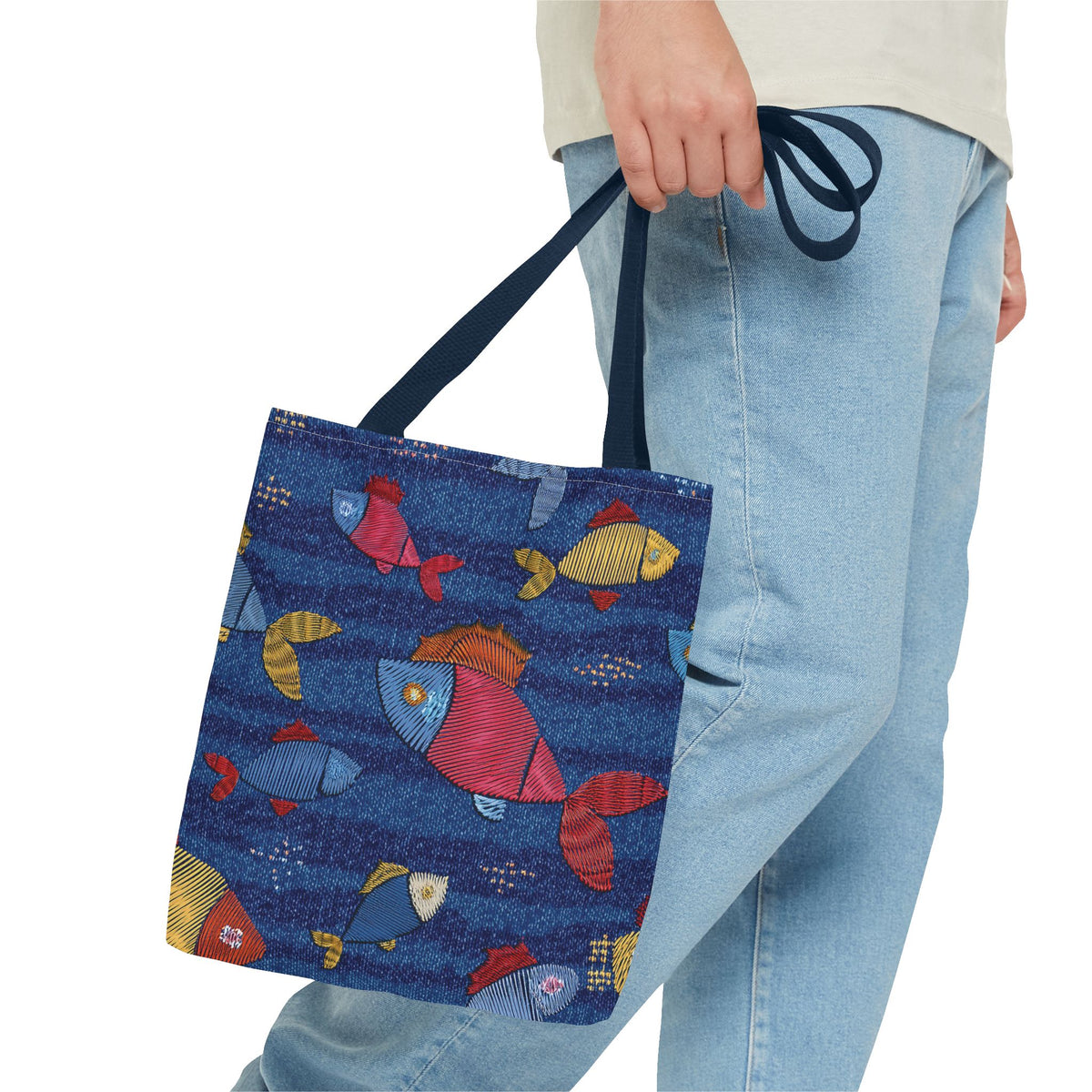 Denim Fabric Imitation Print Unisex Canvas Bag Poly Spun 3 Sizes Tote Bag 193-4