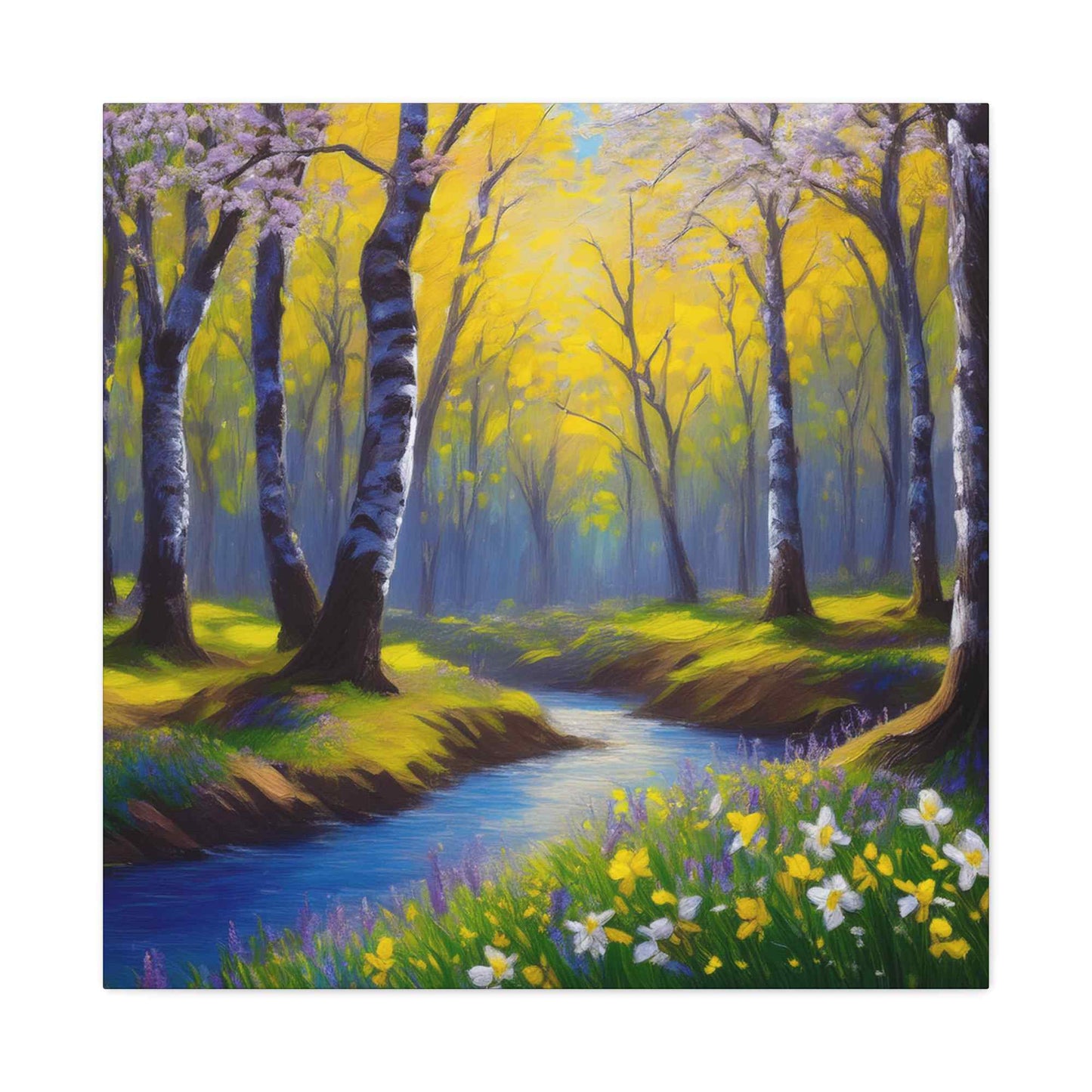 Spring Forest Print Canvas, Oil Paint Print 20x20, 24x24, 30x30, 32x32, 36x36 Art Design Print Pine-Wood Inner Frame MC-93