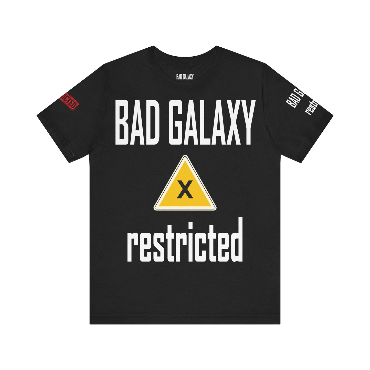Bad Galaxy Tee Shirt With Red Stamp Made To Order 100 Percent Cotton Eco Friendly Inks USA