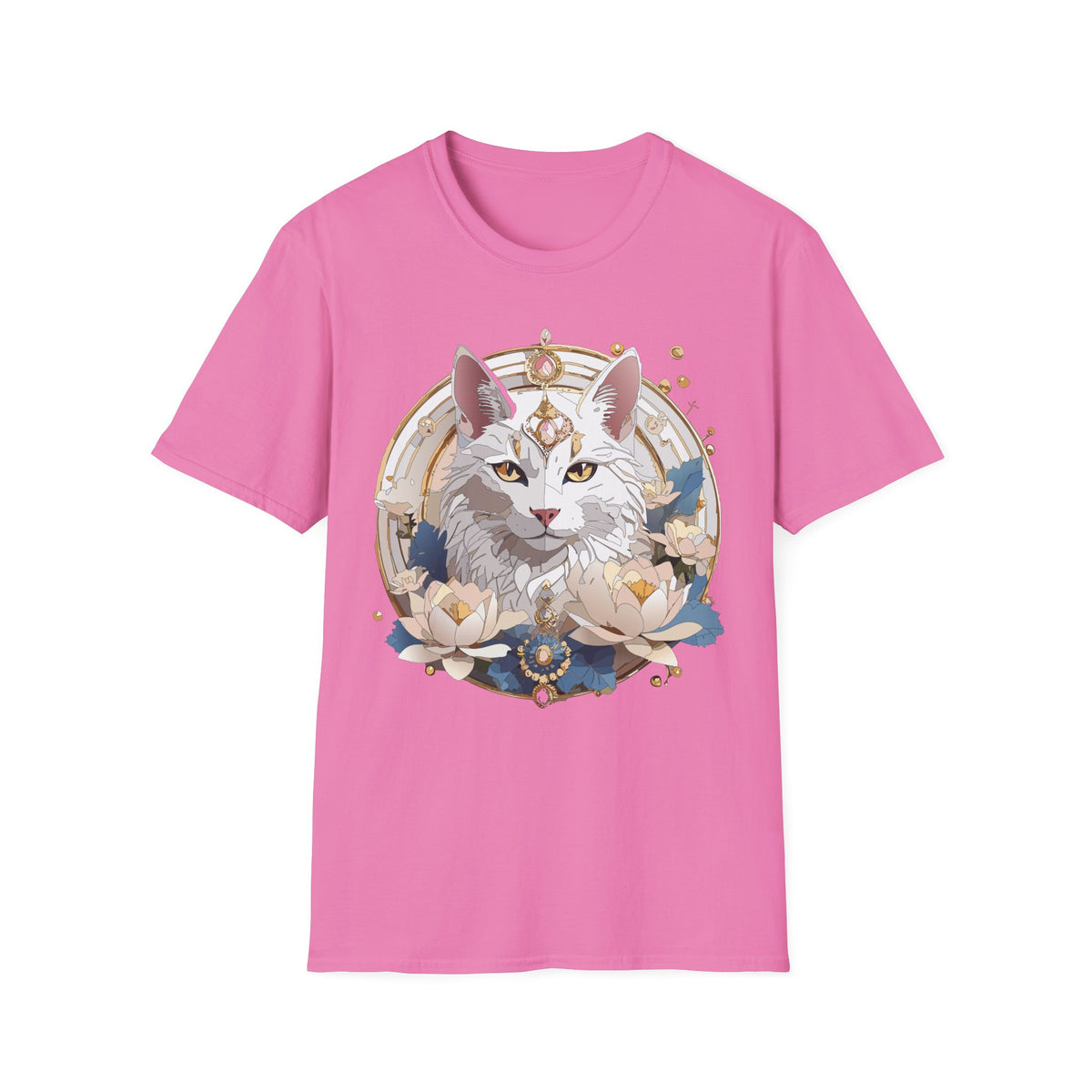 Mystic Moon Cat T-Shirt | Crescent, Floral, Magical Cat Portrait