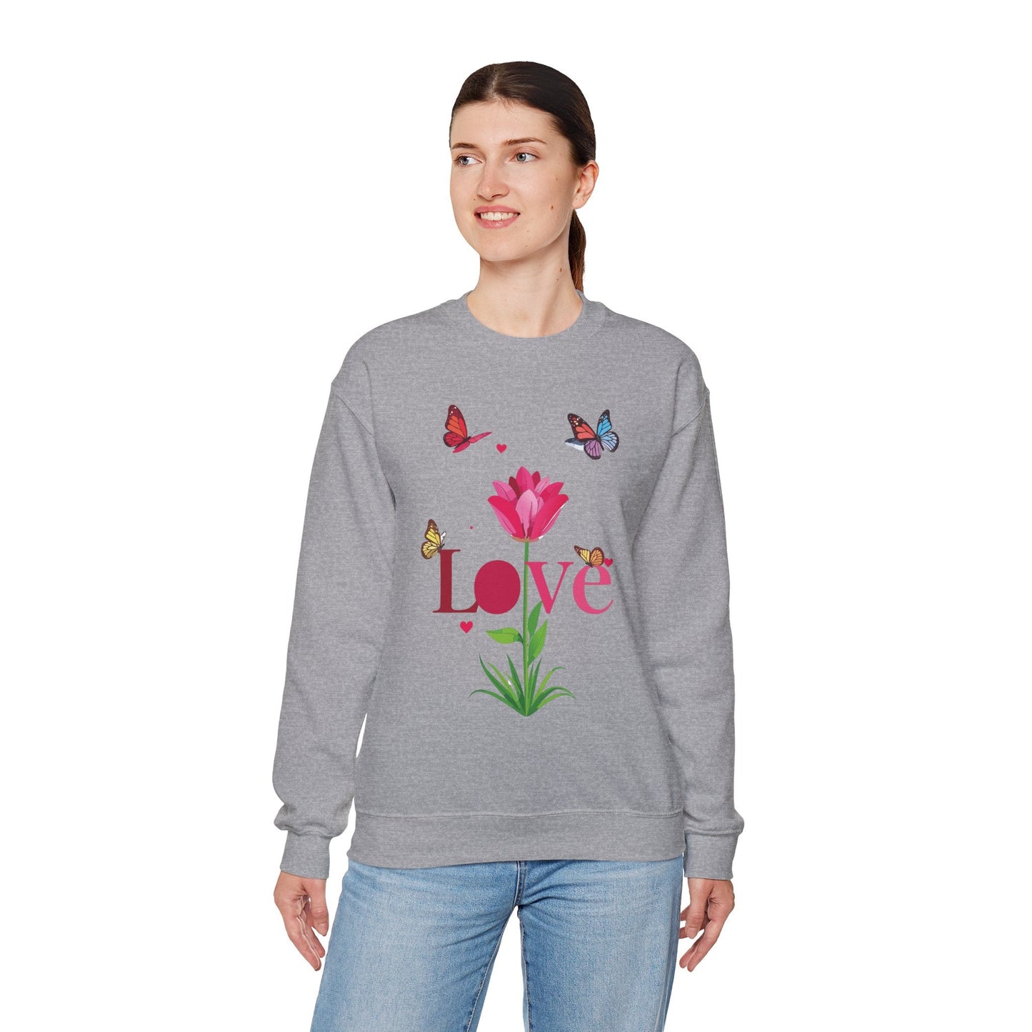 Unisex Floral Love Sweatshirt Floral Butterfly Design Cotton Poly Valentines Day