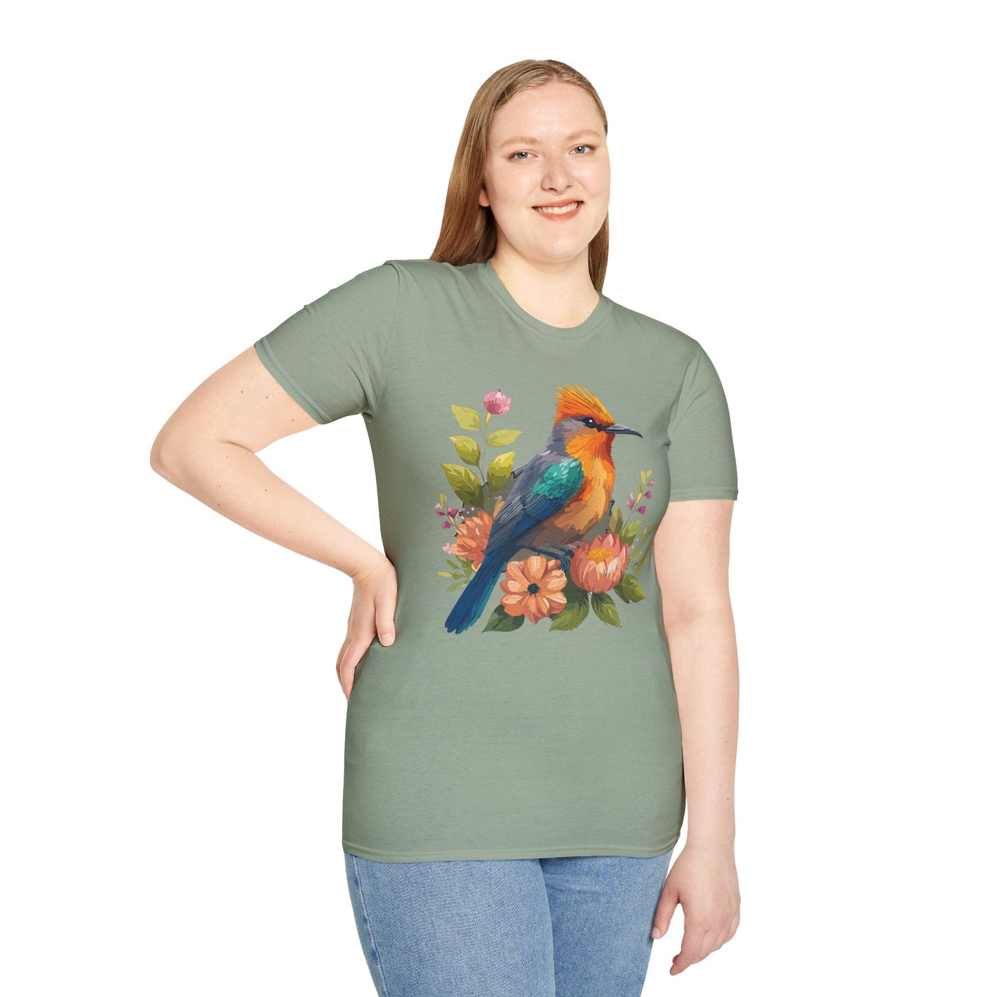 Floral Bird T Shirt For Unisex Wear Gildan Softstyle 64000 100 Percent Cotton Tee