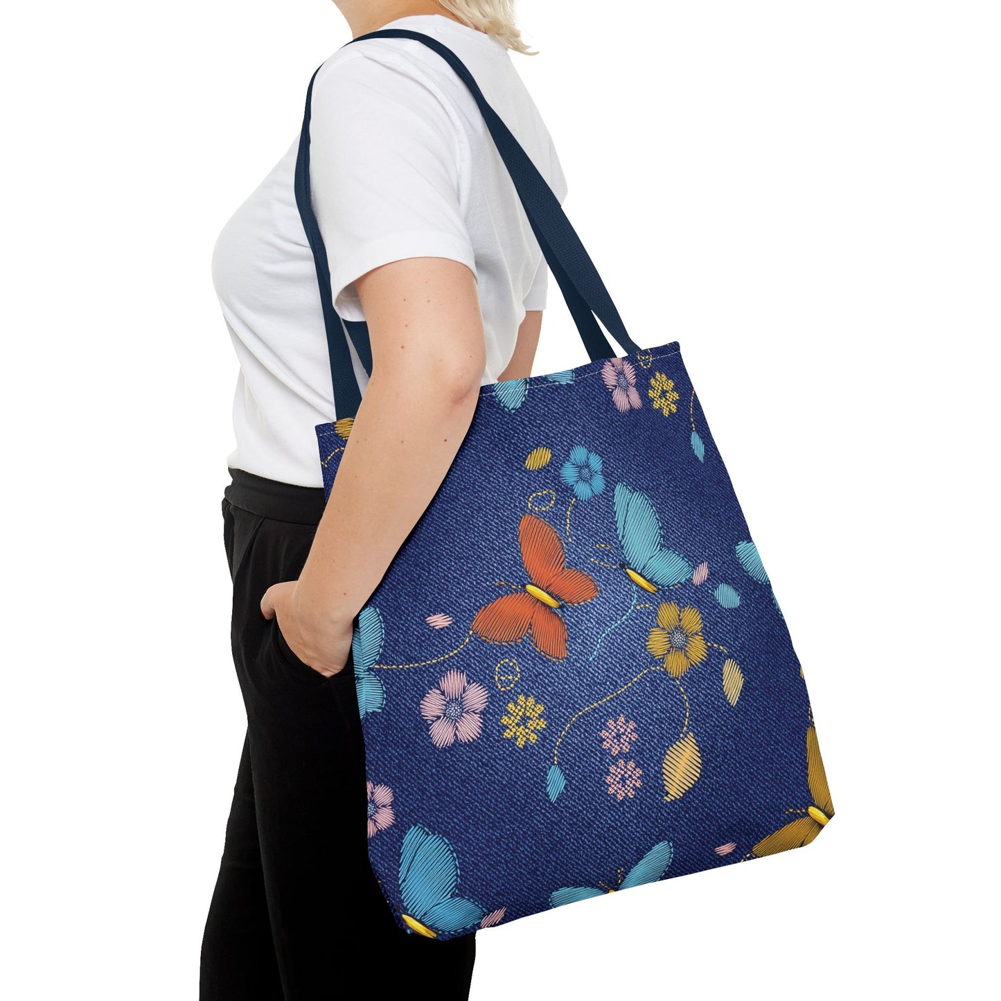 Denim Fabric Imitation Print Unisex Canvas Bag Poly Spun 3 Sizes Tote Bag 167