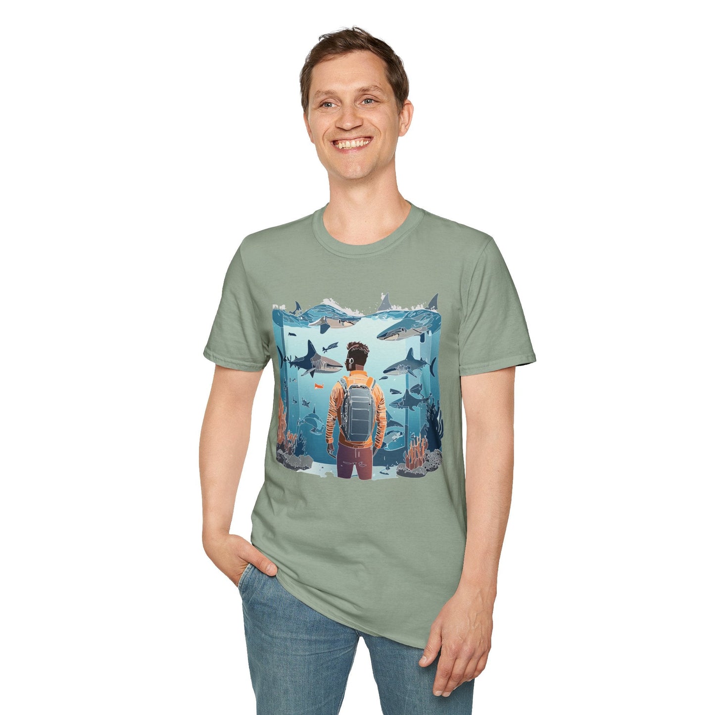 Ocean Themed Unisex Short Sleeve Tee Gildan Softstyle 64000 Ocean Inspired Art Design