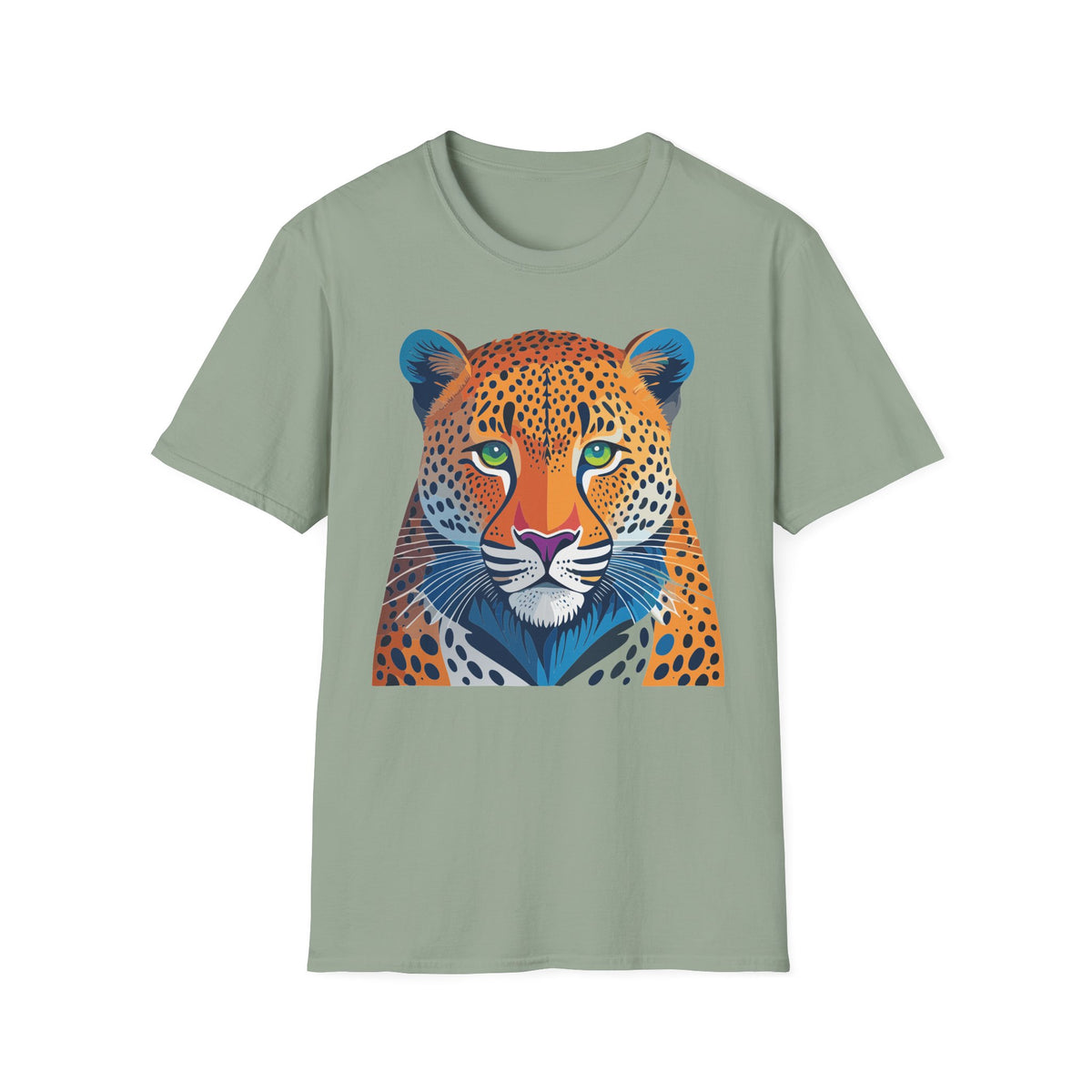 Colorful Leopard Face T-Shirt | Vibrant Big Cat Illustration
