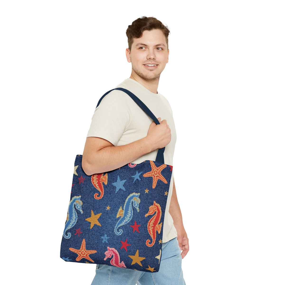 Denim Fabric Imitation Print Unisex Canvas Bag Poly Spun 3 Sizes Tote Bag 182-19