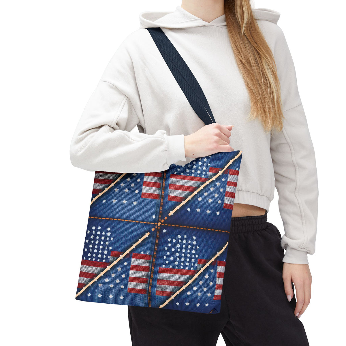 4th of July Graphic Denim Fabric Imitation Print Unisex Canvas Bag Poly Spun 3 Sizes Tote Bag 200-19