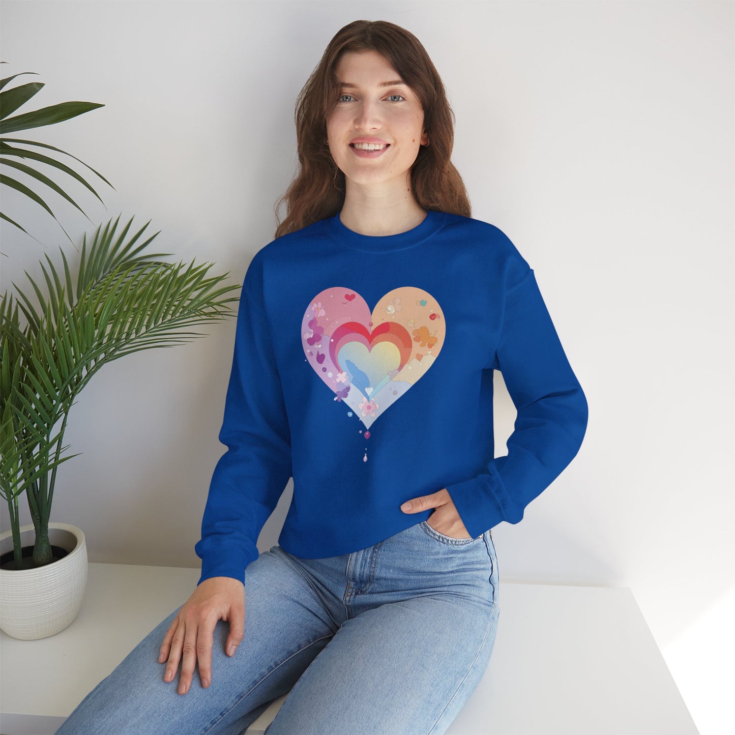Rainbow Heart Sweatshirt, Floral Heart Sweatshirt, Floral Love Sweatshirt, Valentine's Day Sweatshirt, Rainbow Heart Floral Sweatshirt 114