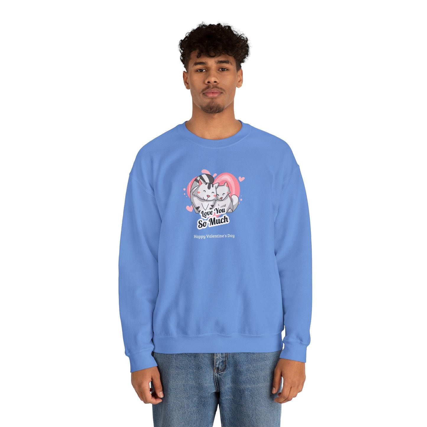 Cat Heart Sweatshirt Valentines Day Unisex 50 50 Cotton Poly Crewneck Gildan 18000