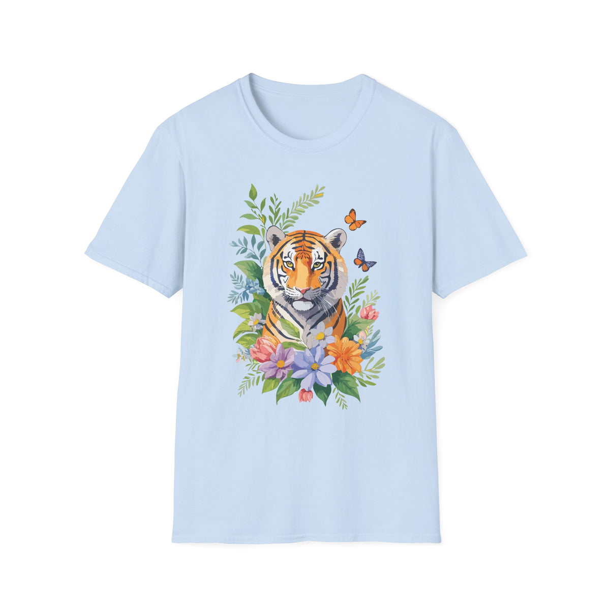 Watercolor Tiger with Butterflies T-Shirt | Floral Jungle Tee