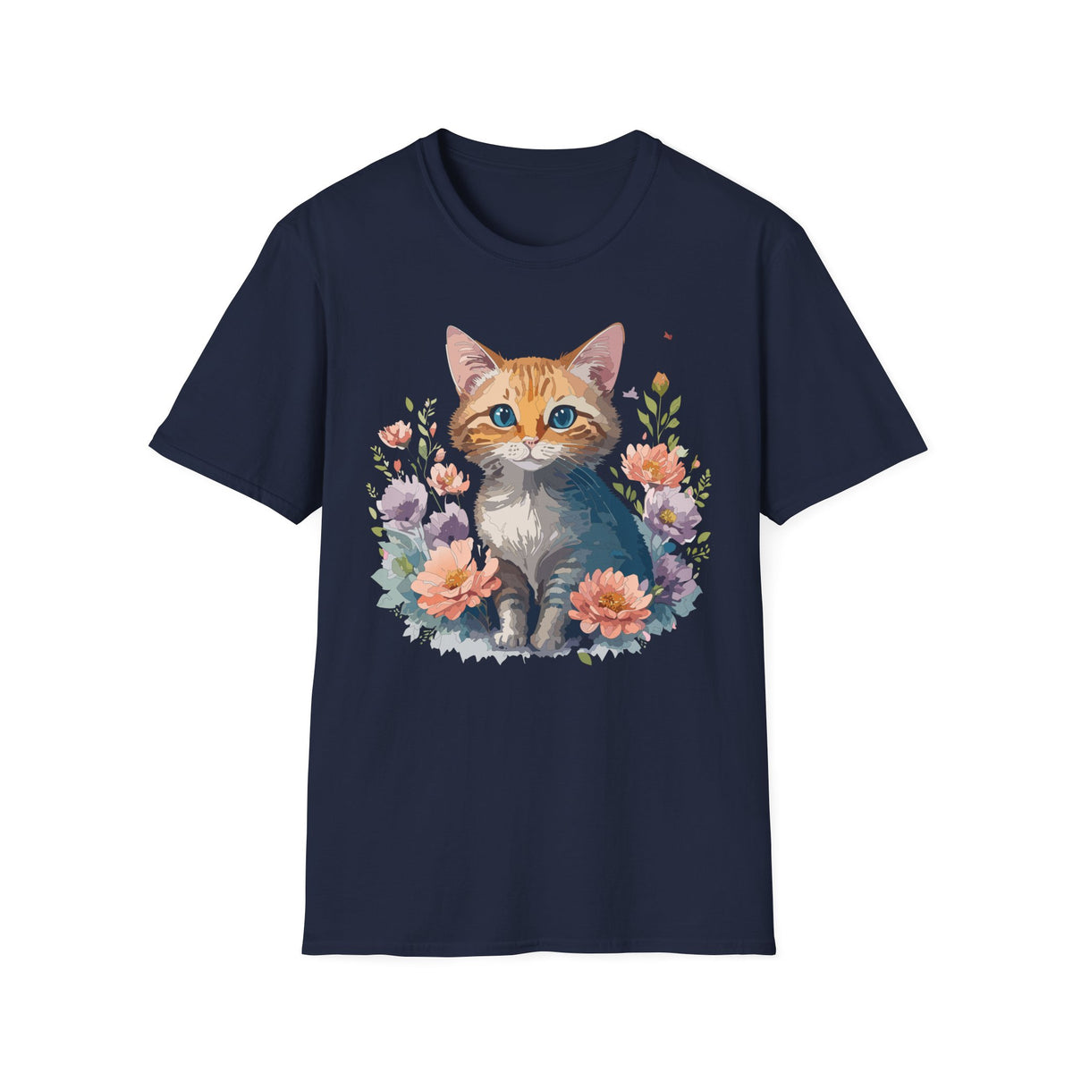 Watercolor Ginger Kitten T-Shirt | Floral Cat Illustration, Cute Kitty Tee
