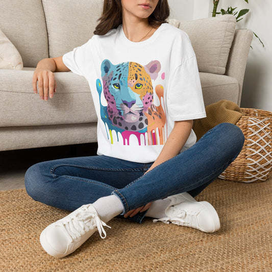 Colorful Leopard Face T-Shirt | Rainbow Drip Animal Art