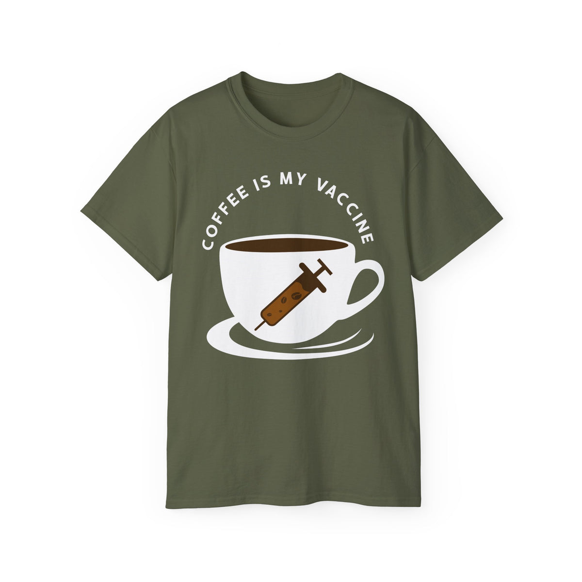 Coffee Is My Vaccine Tee | Coffee Cup with Syringe Graphic