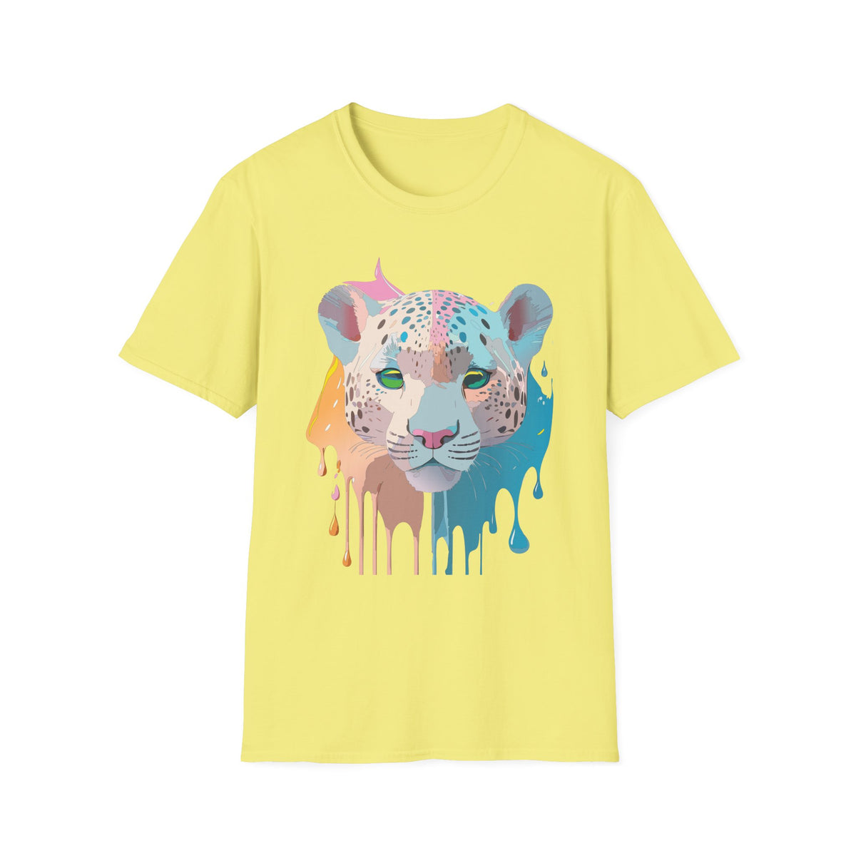 Colorful Leopard Portrait T-Shirt | Dripping Paint Cat Tee