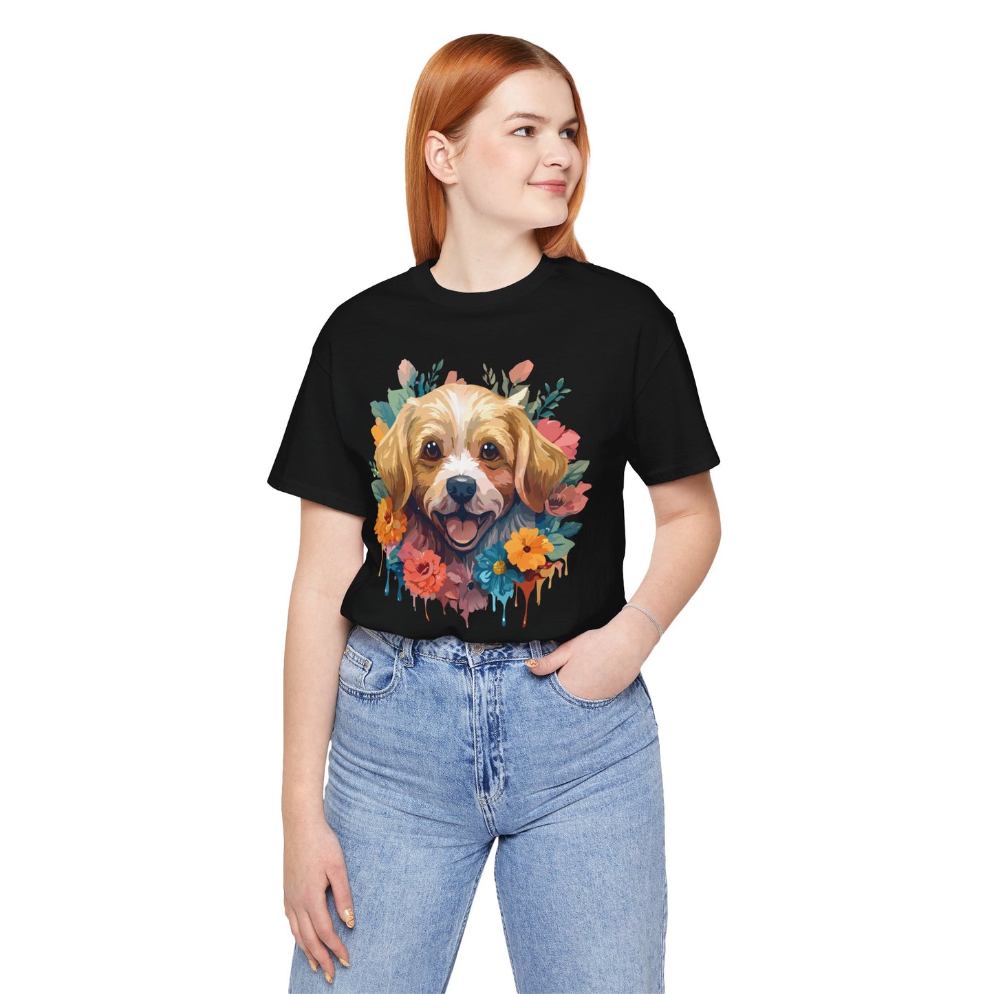 Floral Dog Tee, Animal Shirt, Dog Shirt, Floral Tee, Flower T-shirt, T-Shirt with Animal, Summer Top with Art Design