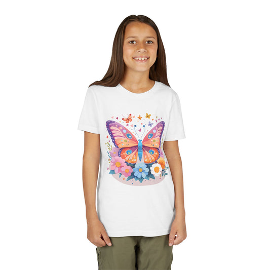 Butterfly Blossom Youth Tee - Colorful Short Sleeve T-Shirt for Spring Celebrations (9-14)