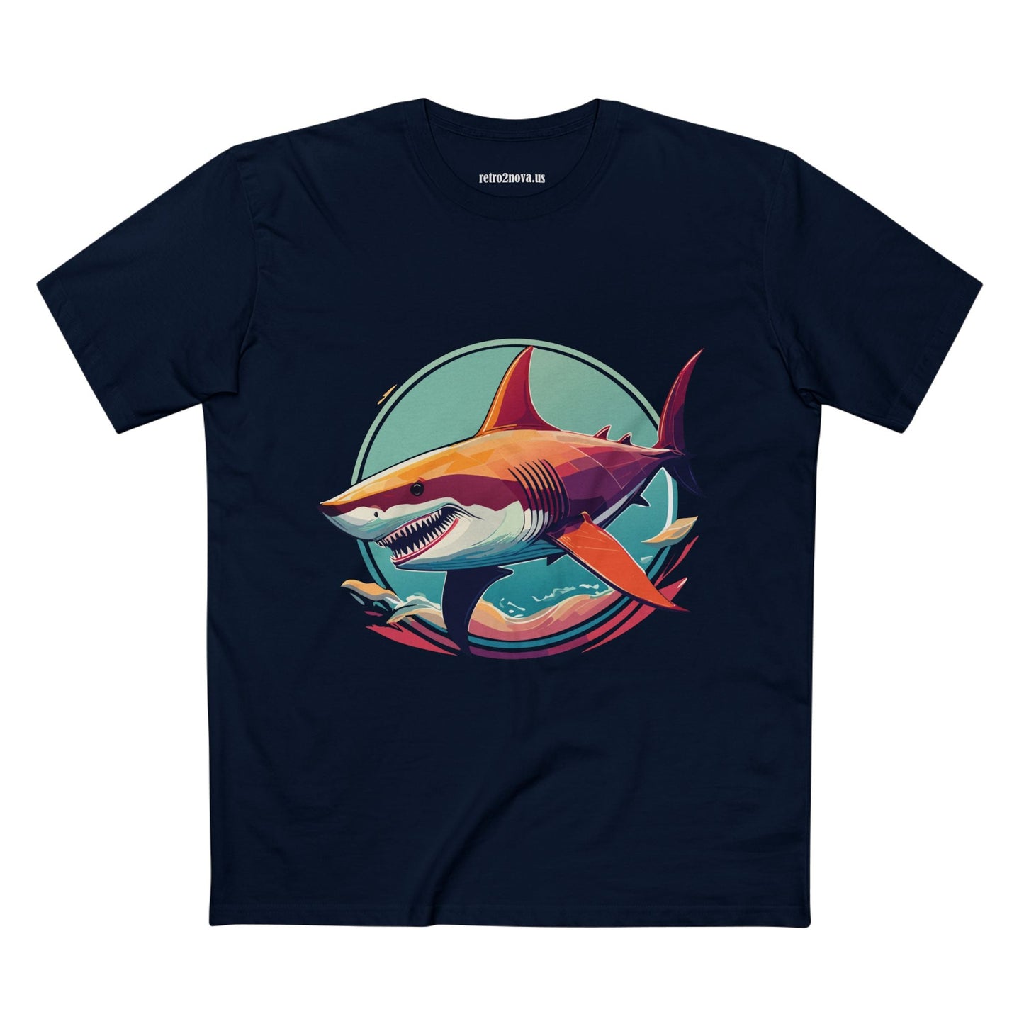 Unisex Animals Shark Shirt Premium Cotton Staple Tee With Original Art Design By Retro2Nova From Exclusive Art Collection